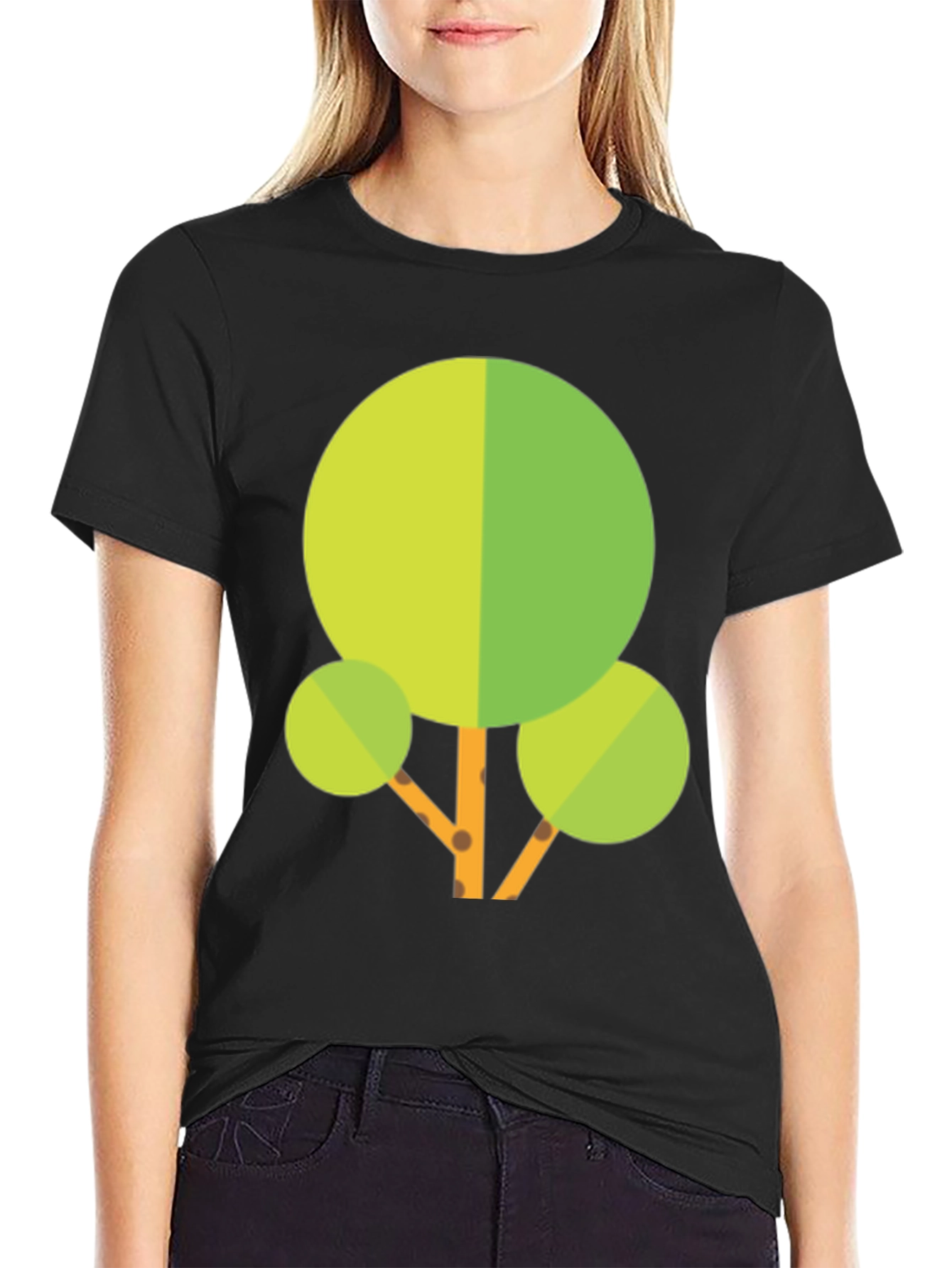 Geometric Tree Graphic Tee - Black