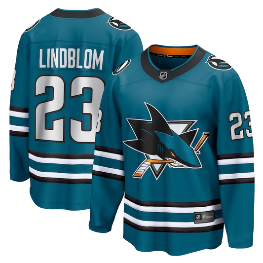 Men's San Jose Sharks Oskar Lindblom #23 Teal Home Breakaway Jerseys