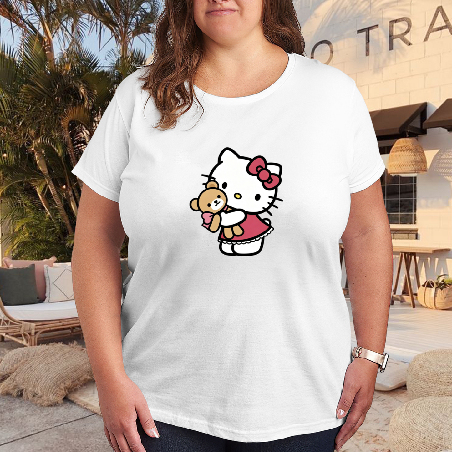 Chic Simple Art Print Plus Size Women All-match T-Shirt