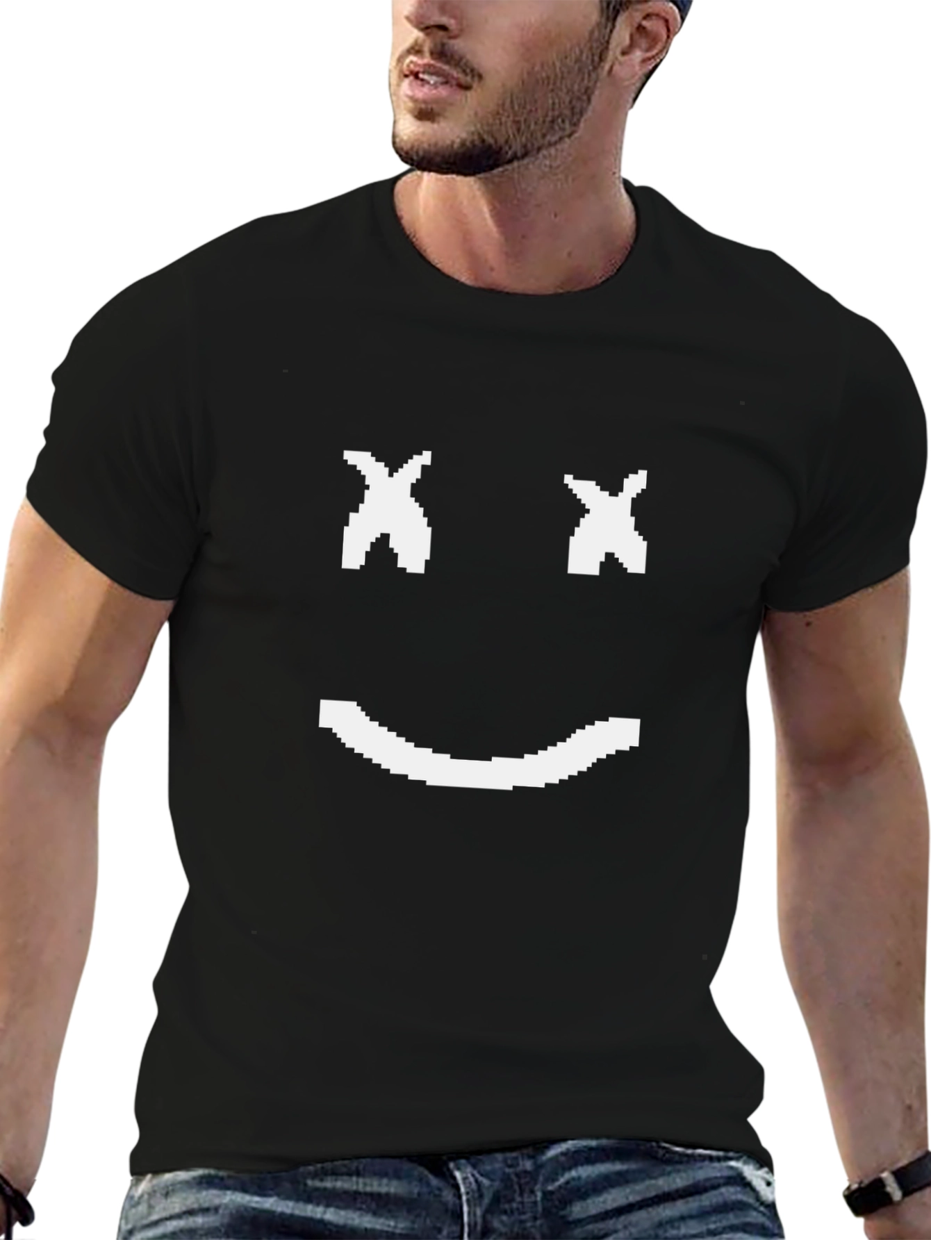 Pixel Smiley Face Black T-Shirt