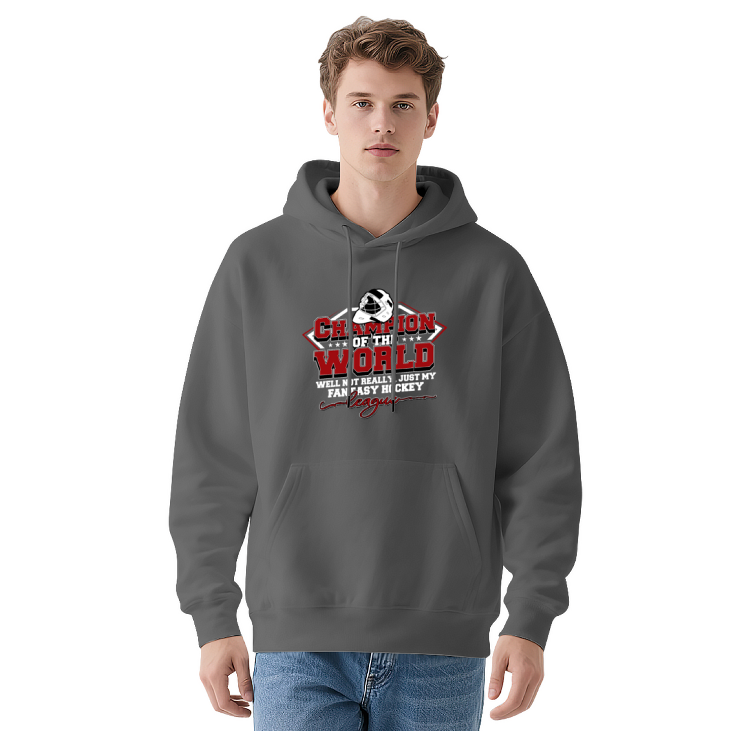 Champion Of The World Fantasy Hockey League Grey Hoodie, Sport Lover Cozy Daily Hoodie