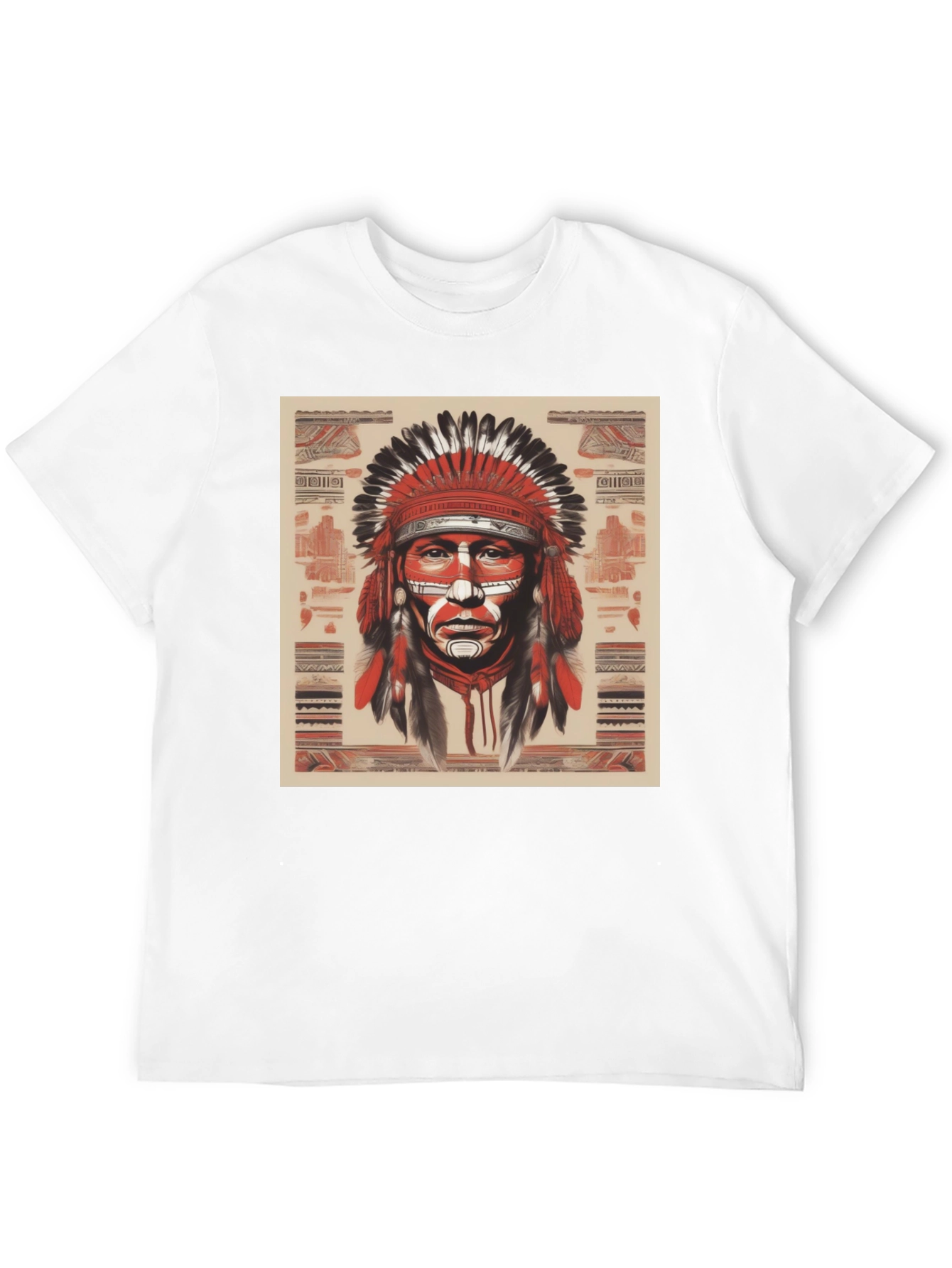 Native American Chief Graphic Tee - Black Cotton