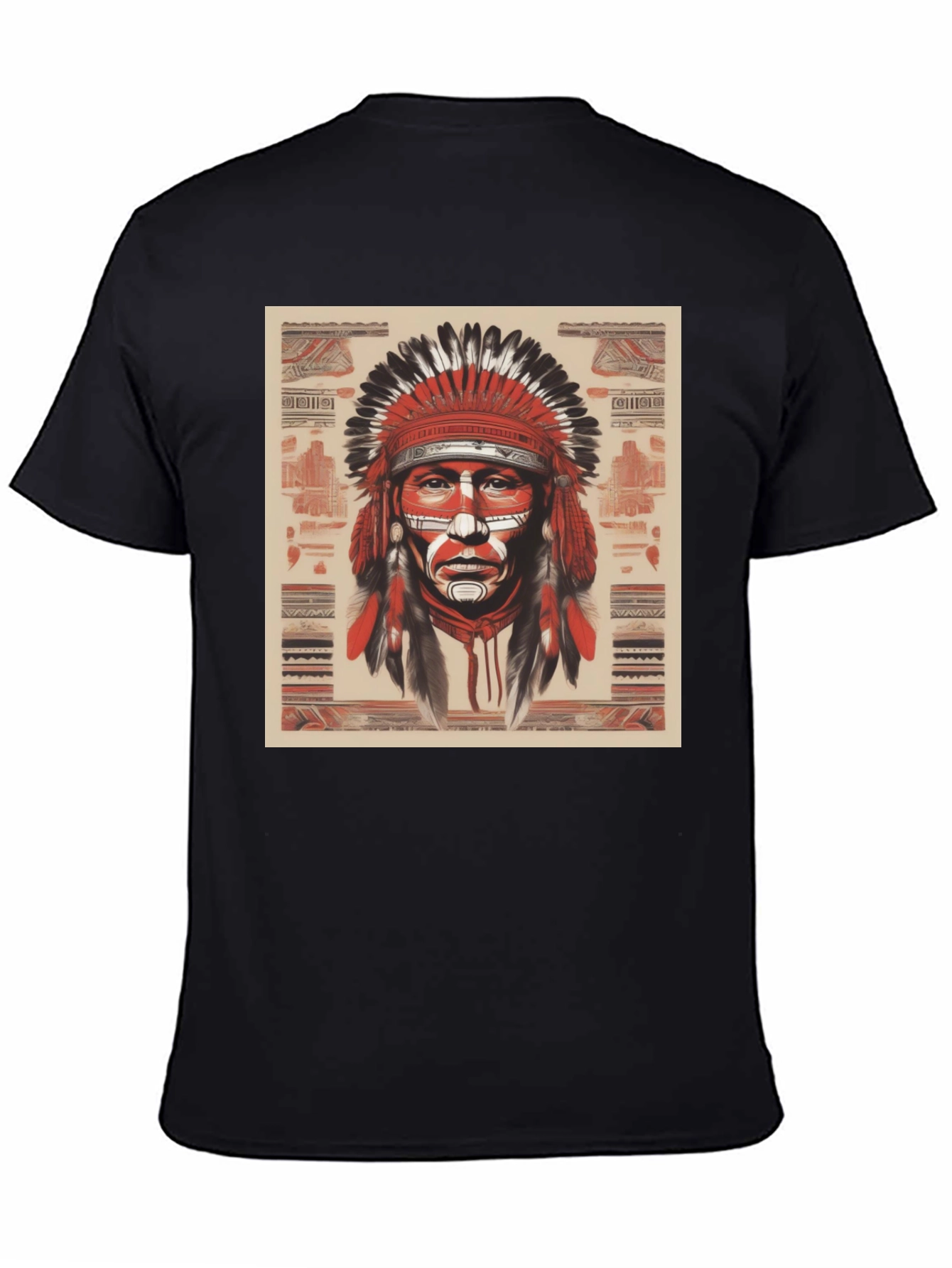 Native American Chief Graphic Tee - Black Cotton