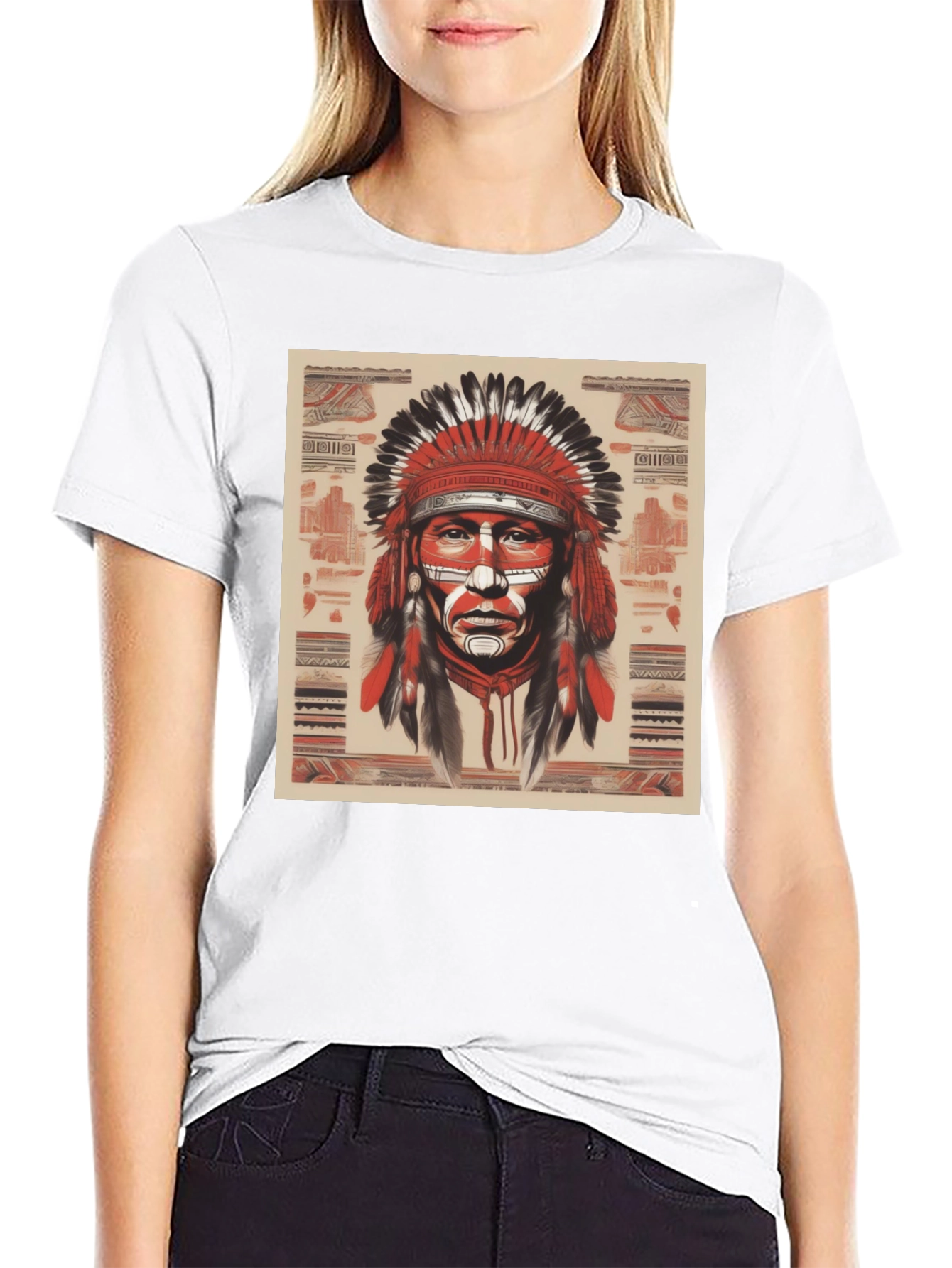Native American Chief Graphic Tee - Black Cotton