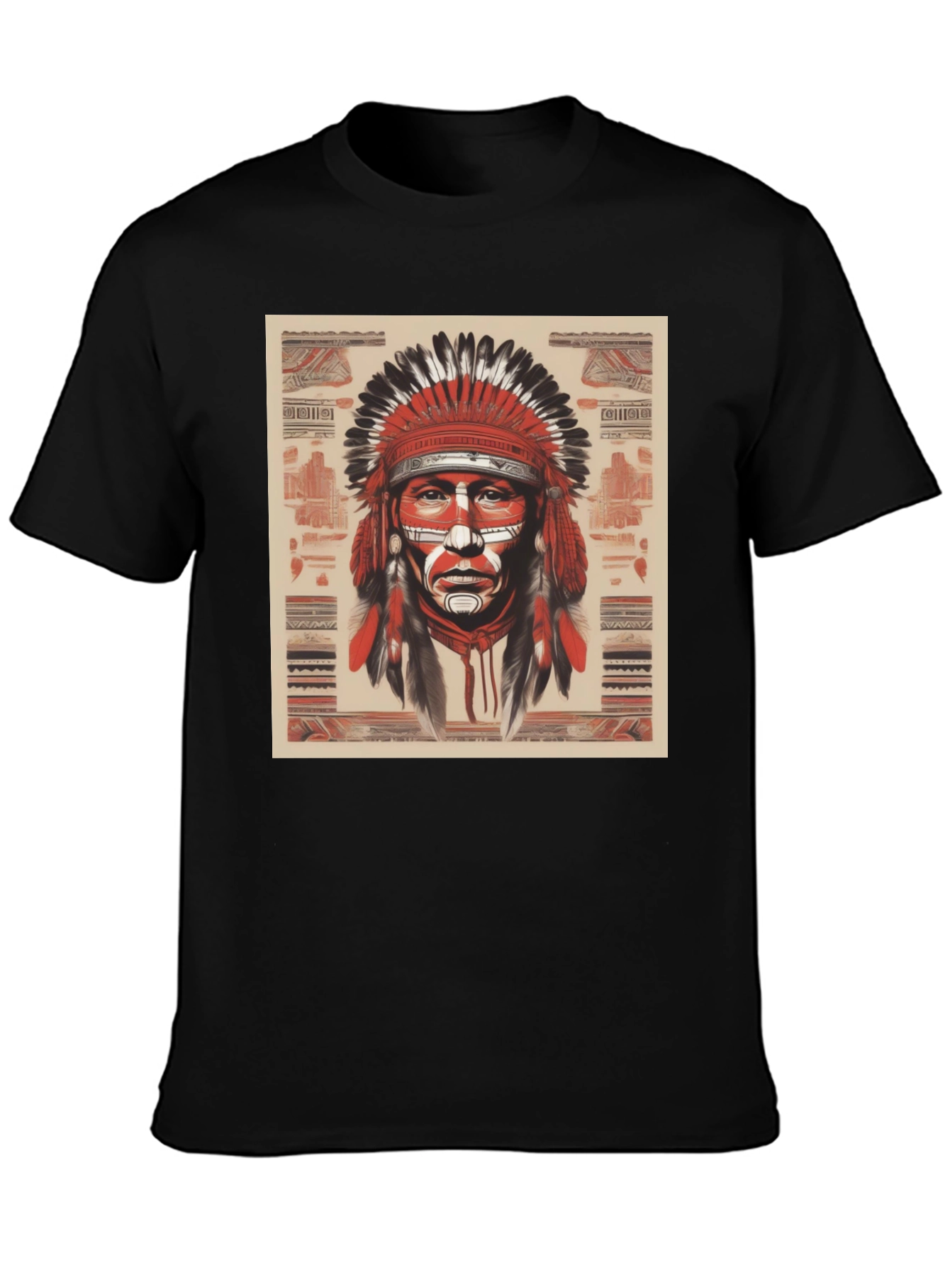 Native American Chief Graphic Tee - Black Cotton