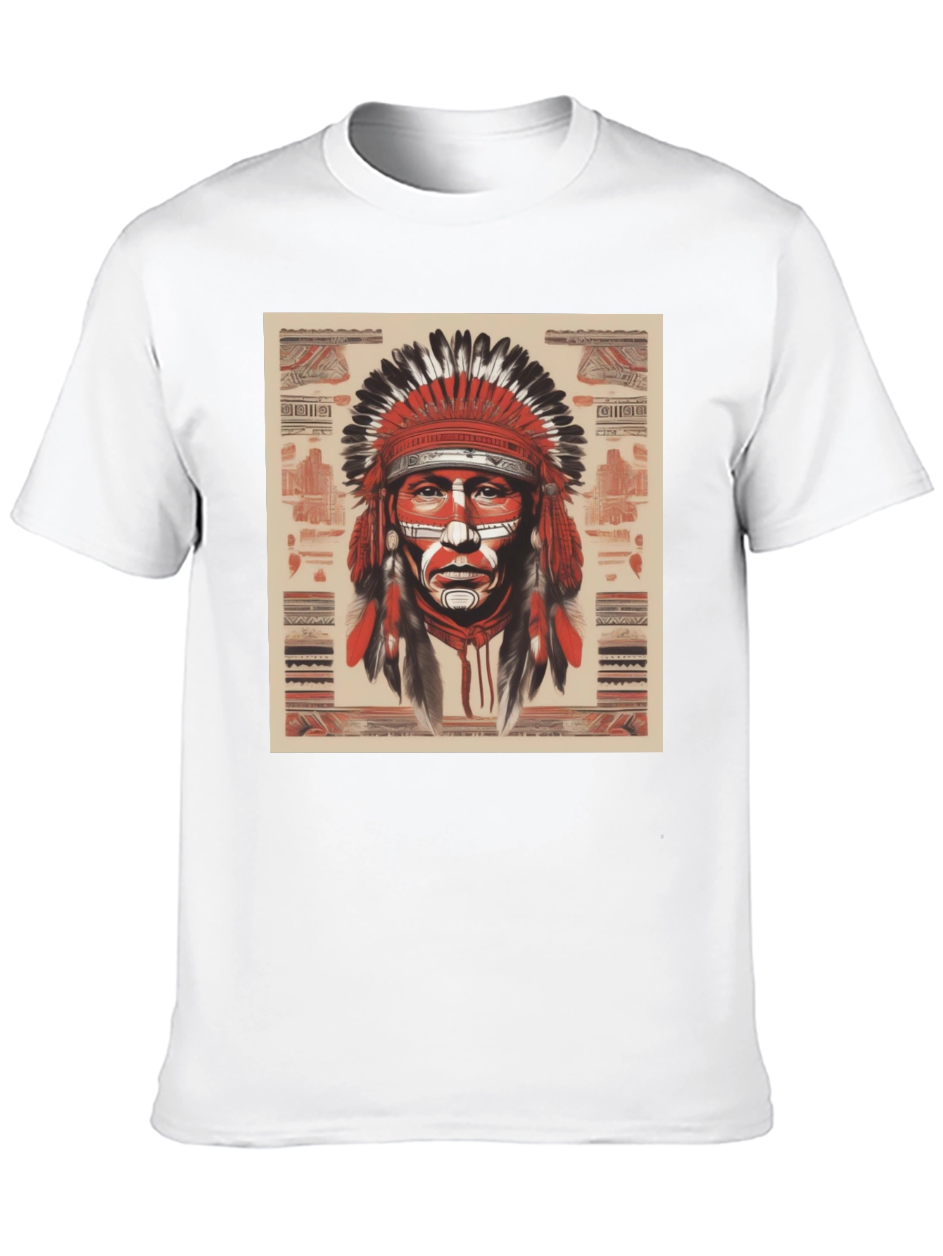 Native American Chief Graphic Tee - Black Cotton