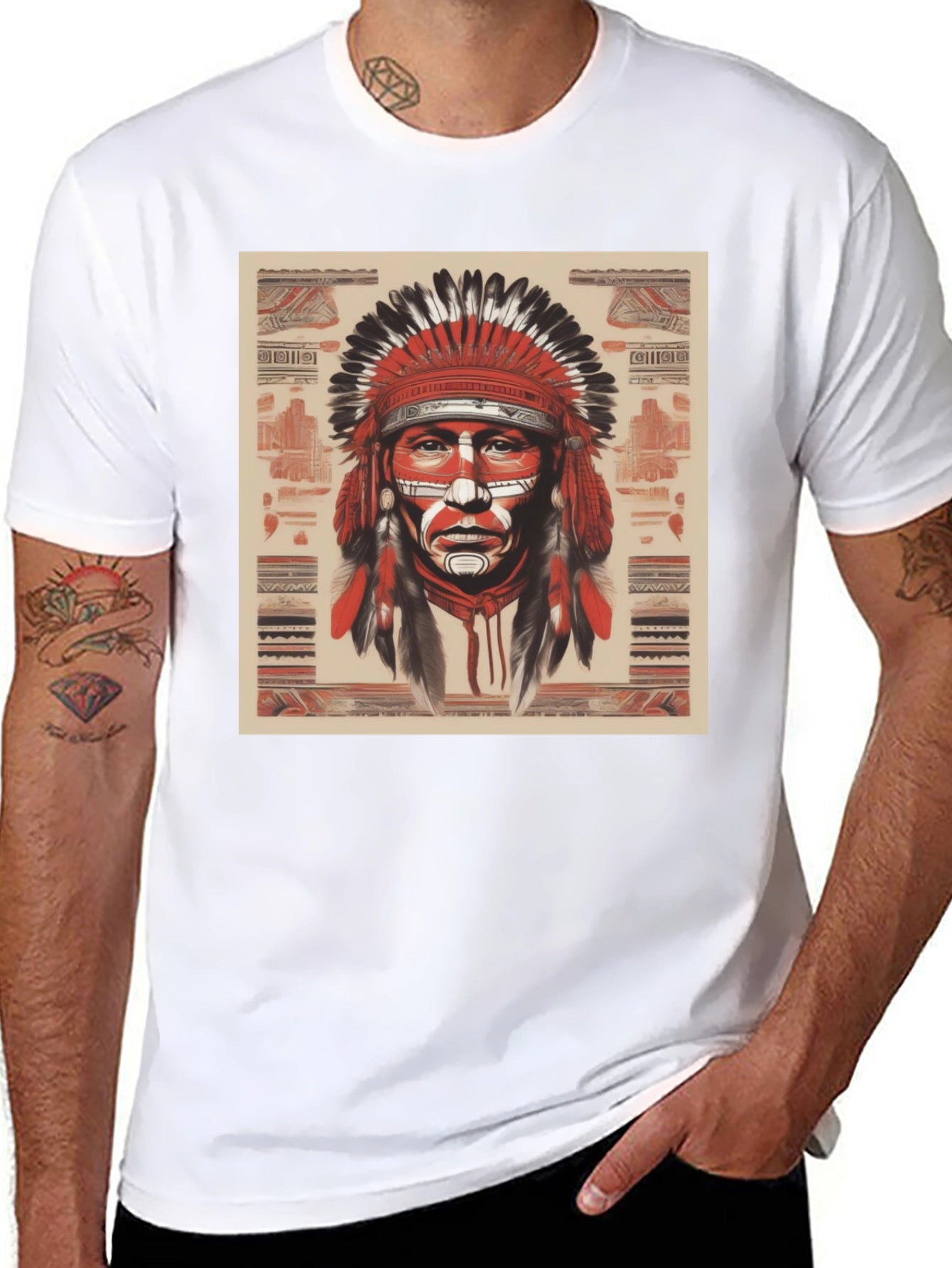 Native American Chief Graphic Tee - Black Cotton