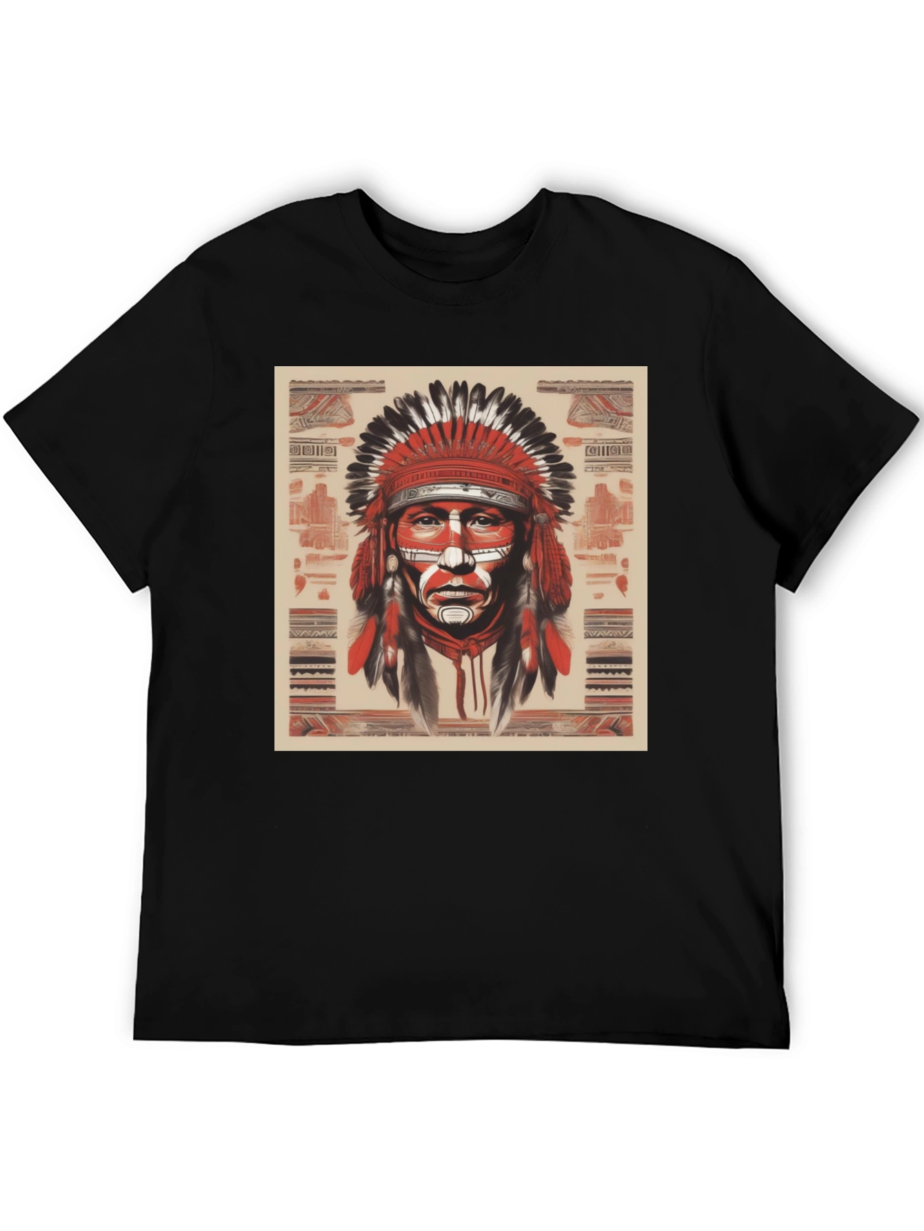 Native American Chief Graphic Tee - Black Cotton