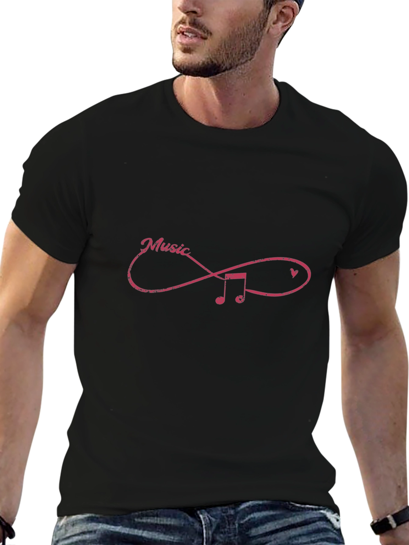 Music Infinity Symbol Graphic Tee - Casual Black T-Shirt