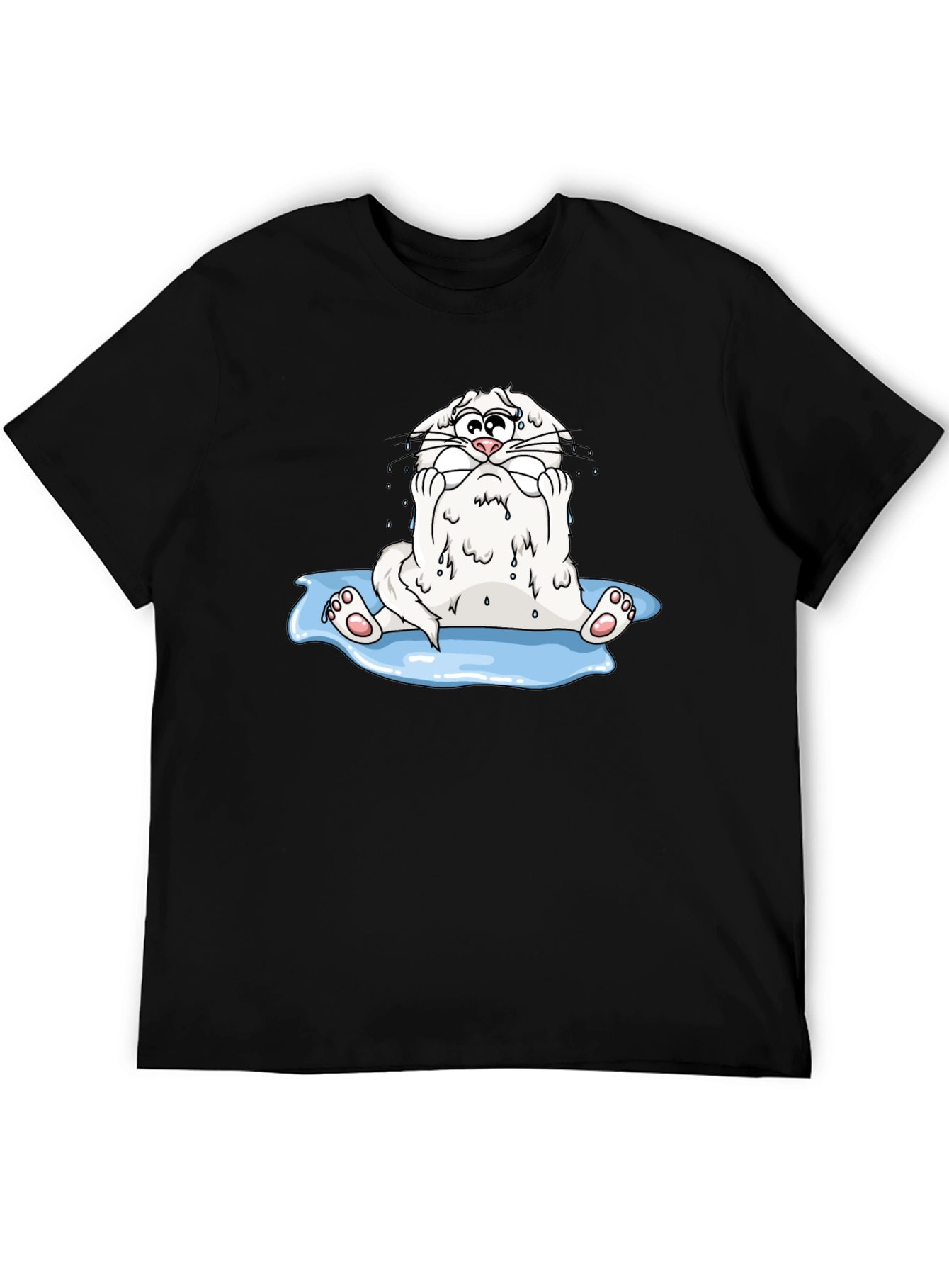 Funny Cartoon Cat Black T-Shirt