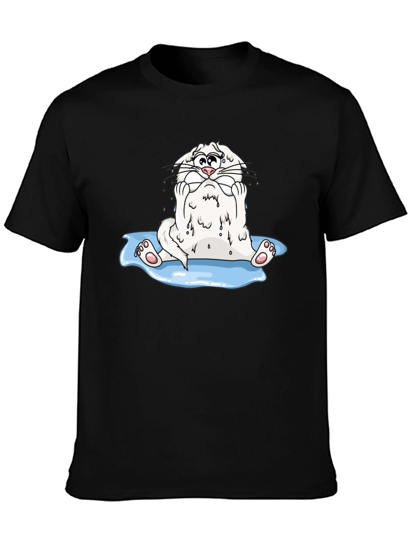 Funny Cartoon Cat Black T-Shirt