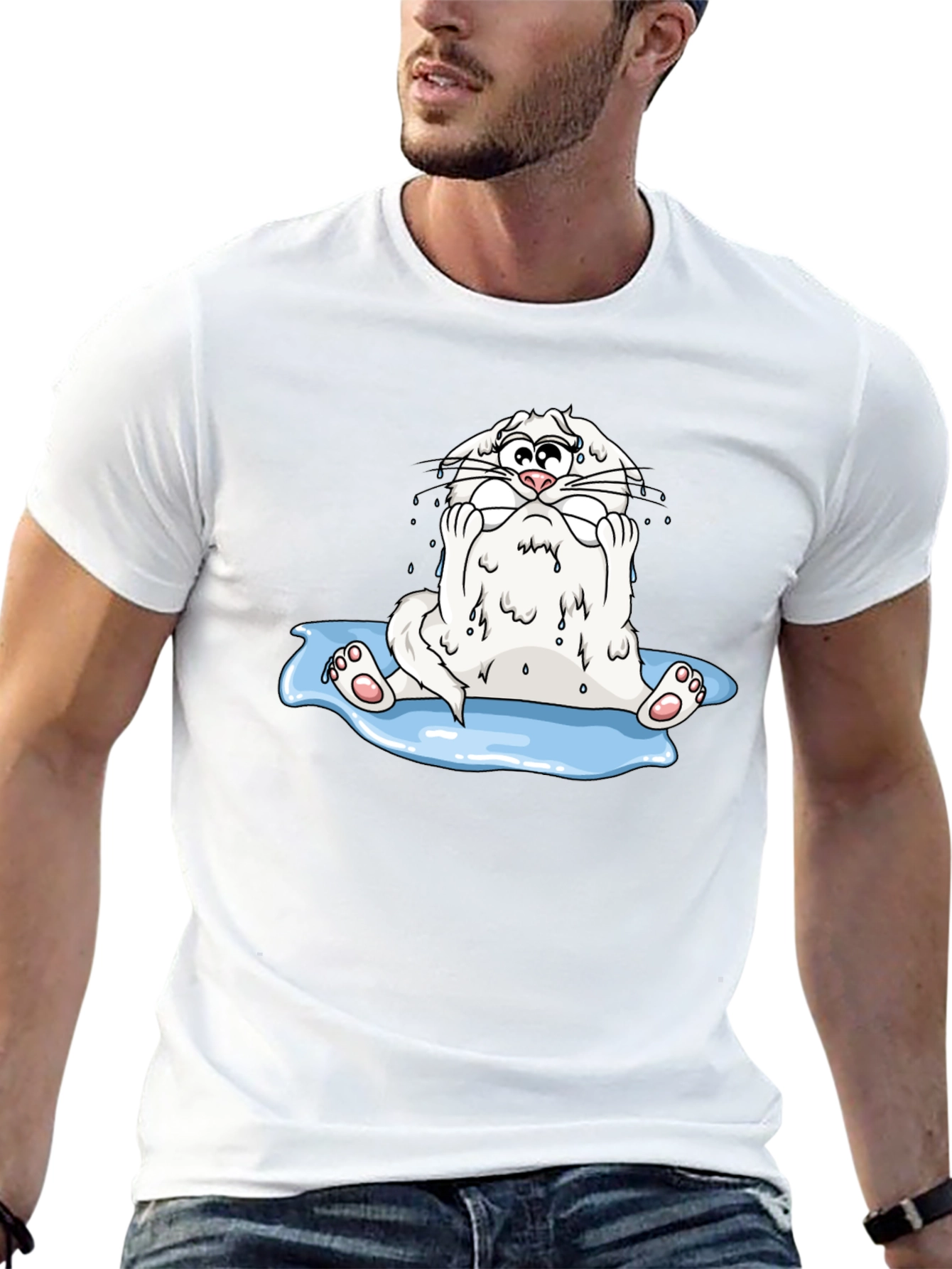 Funny Cartoon Cat Black T-Shirt