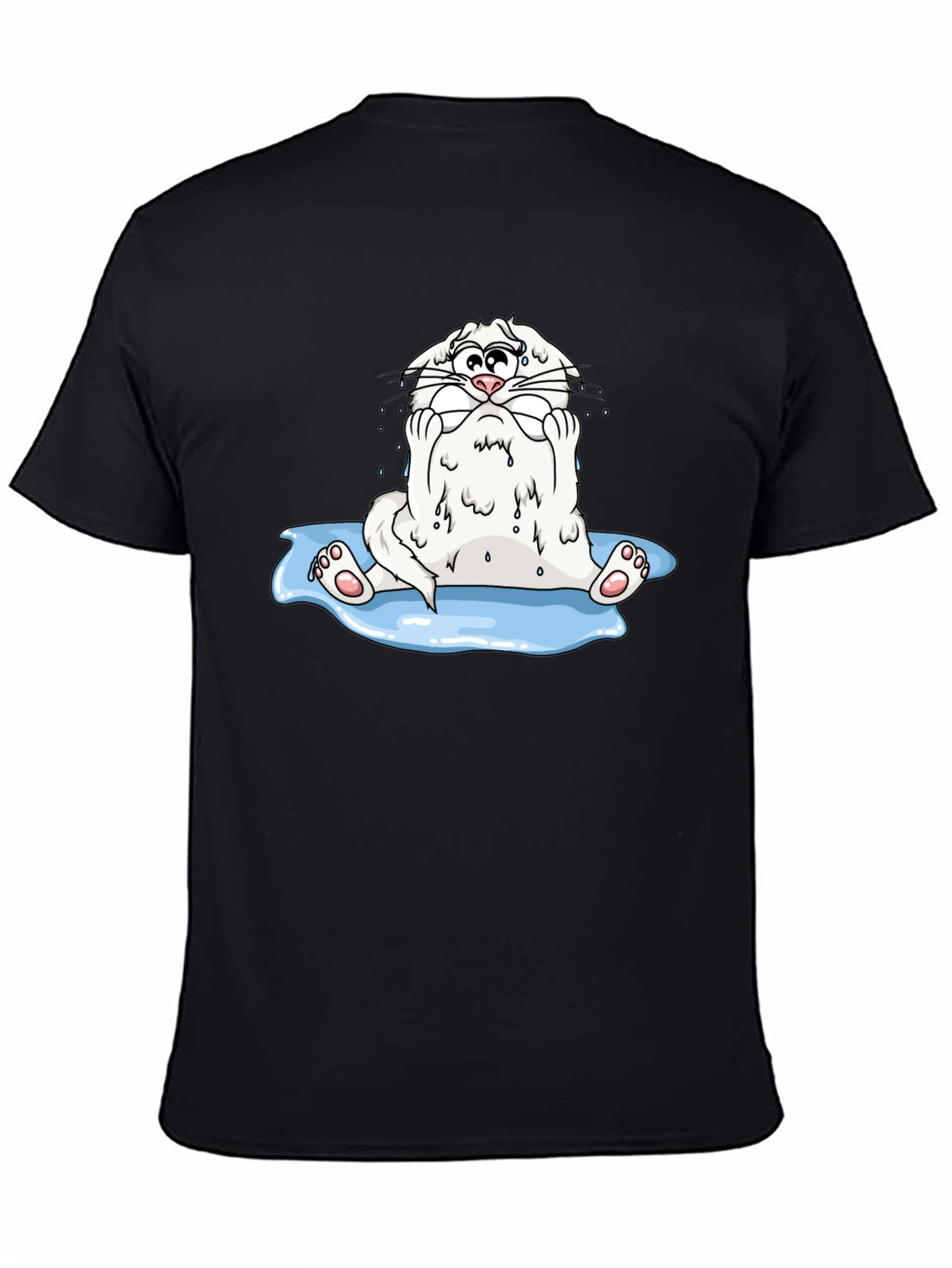 Funny Cartoon Cat Black T-Shirt