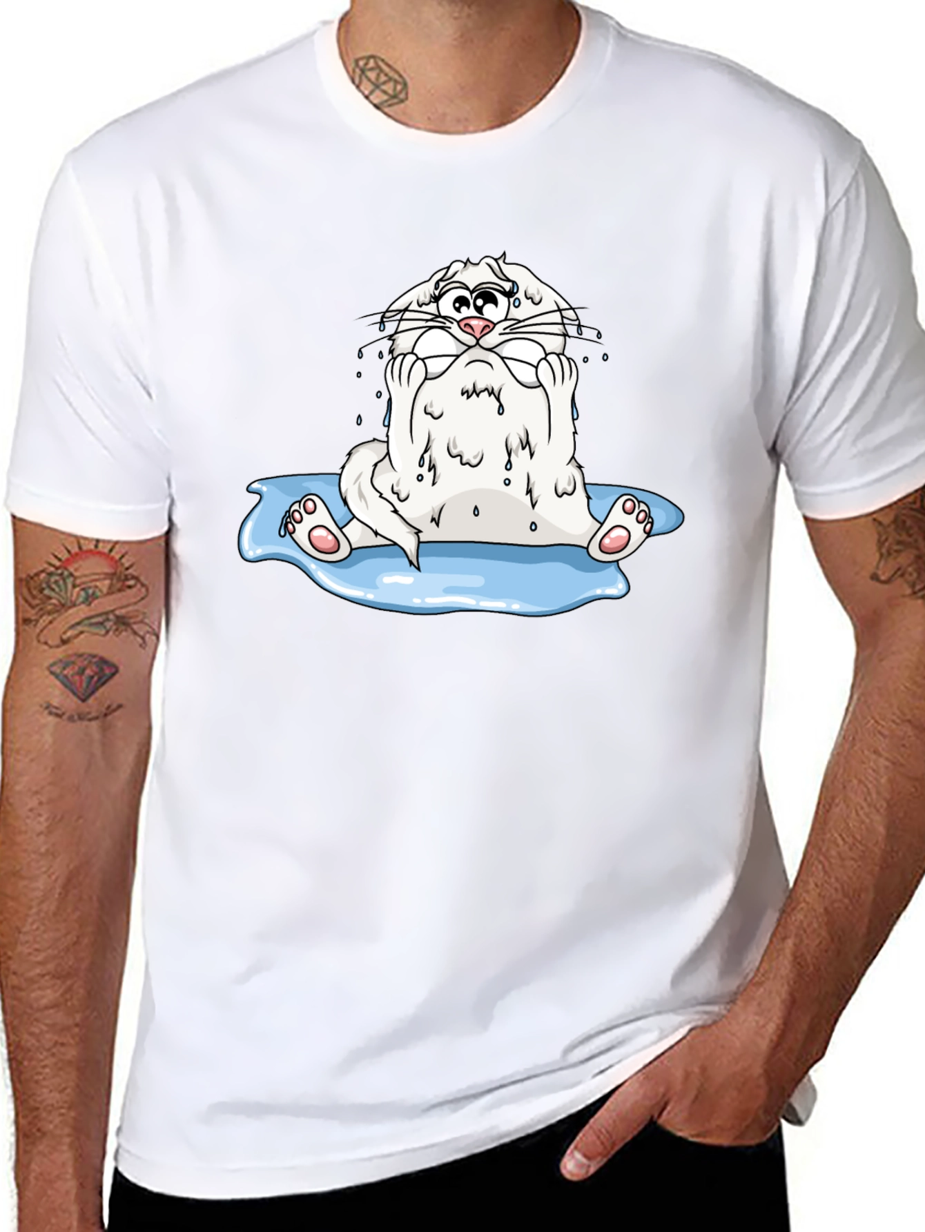Funny Cartoon Cat Black T-Shirt