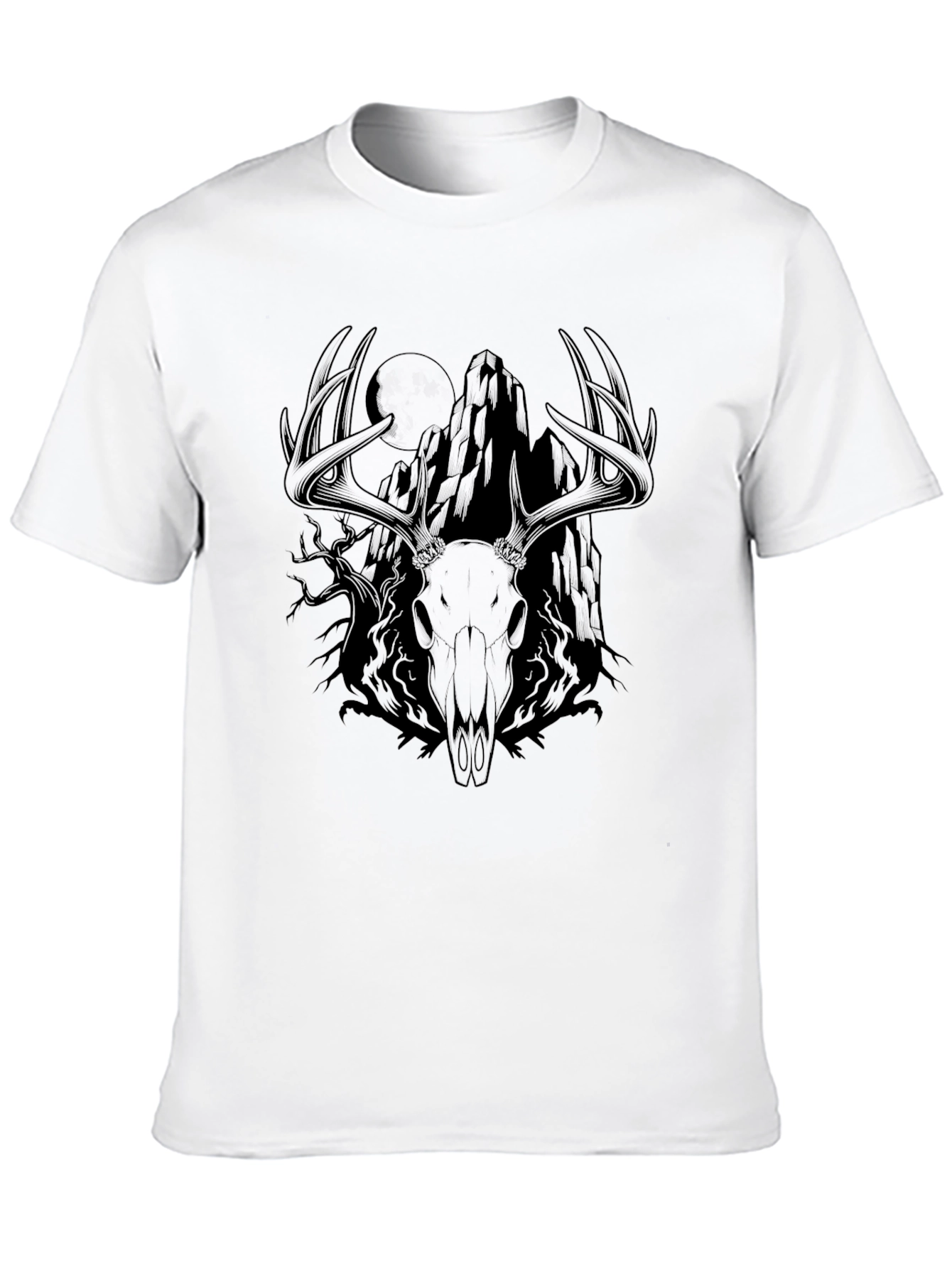 Mens Black Deer Skull Mountain Graphic Tee