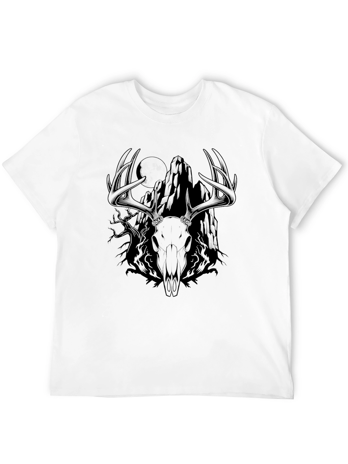 Mens Black Deer Skull Mountain Graphic Tee