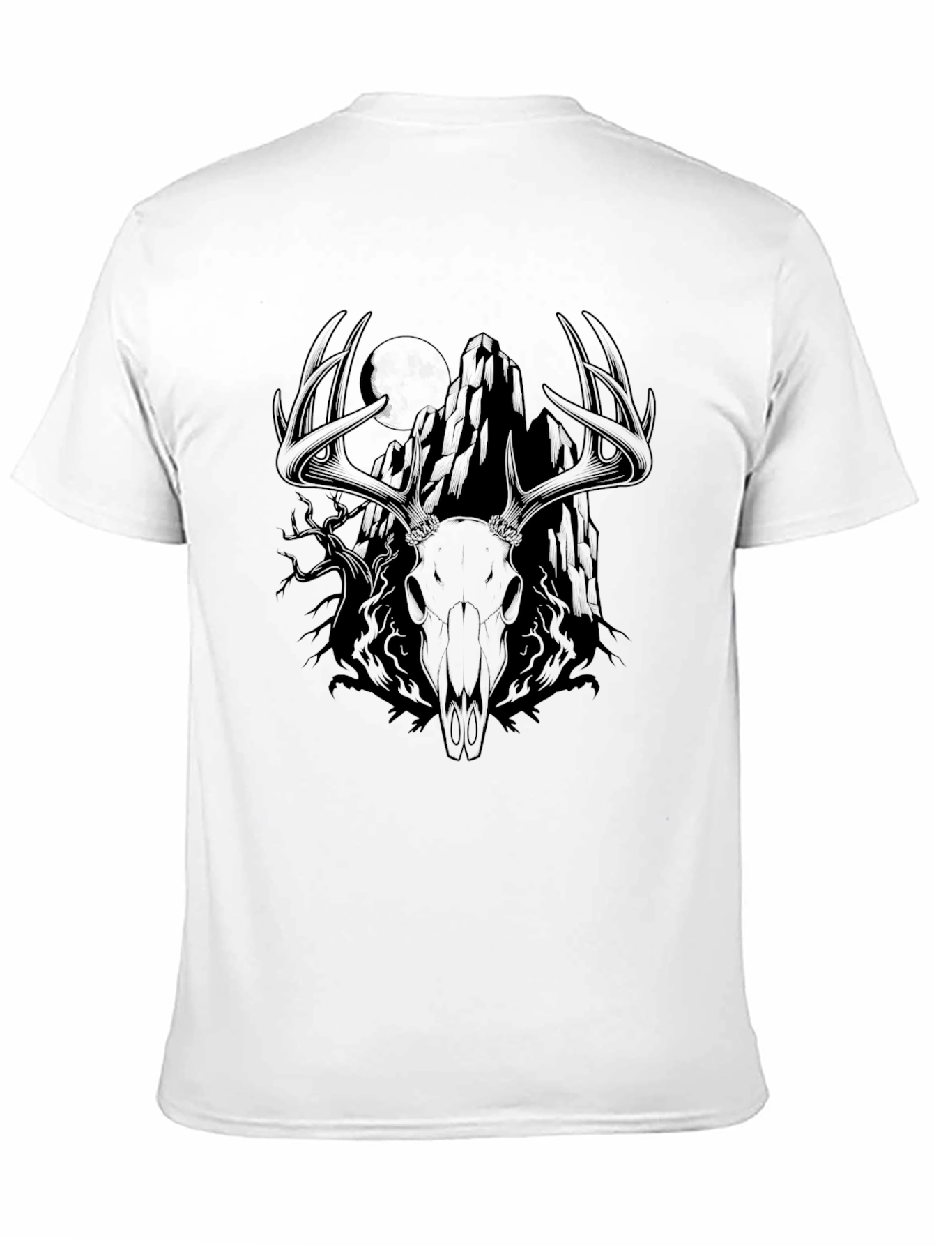 Mens Black Deer Skull Mountain Graphic Tee
