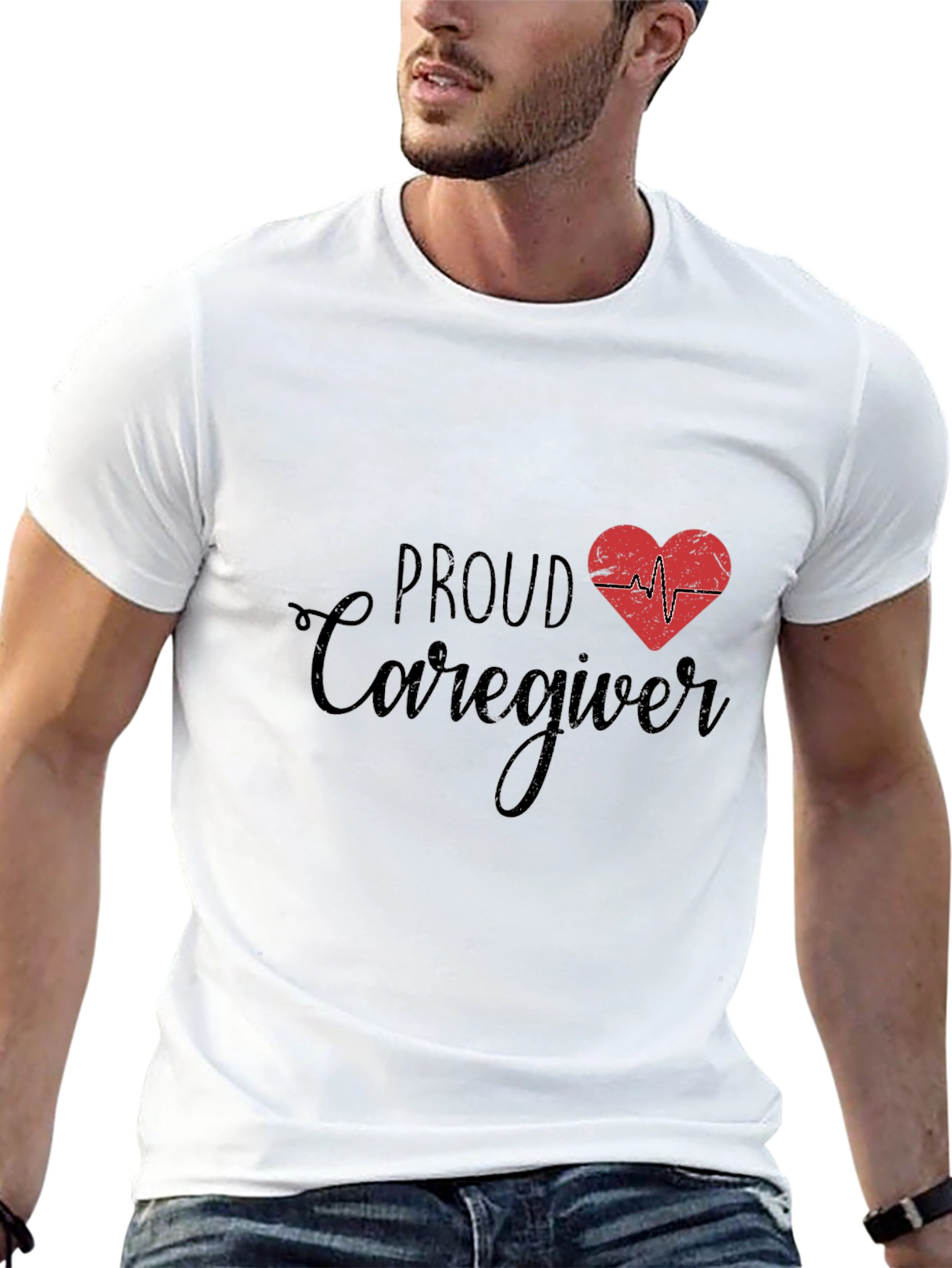 Proud Caregiver T-Shirt - Heartbeat Design