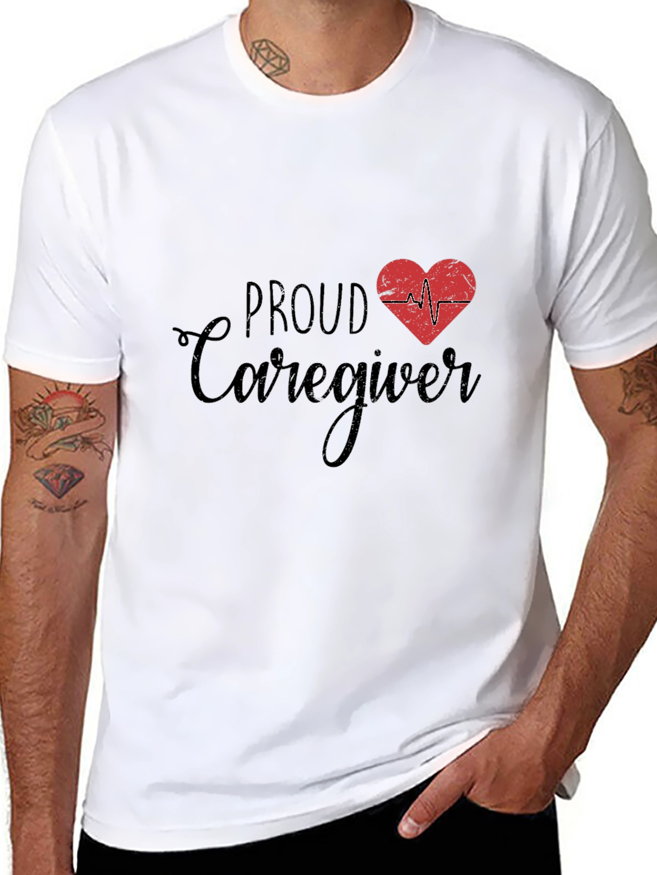 Proud Caregiver T-Shirt - Heartbeat Design