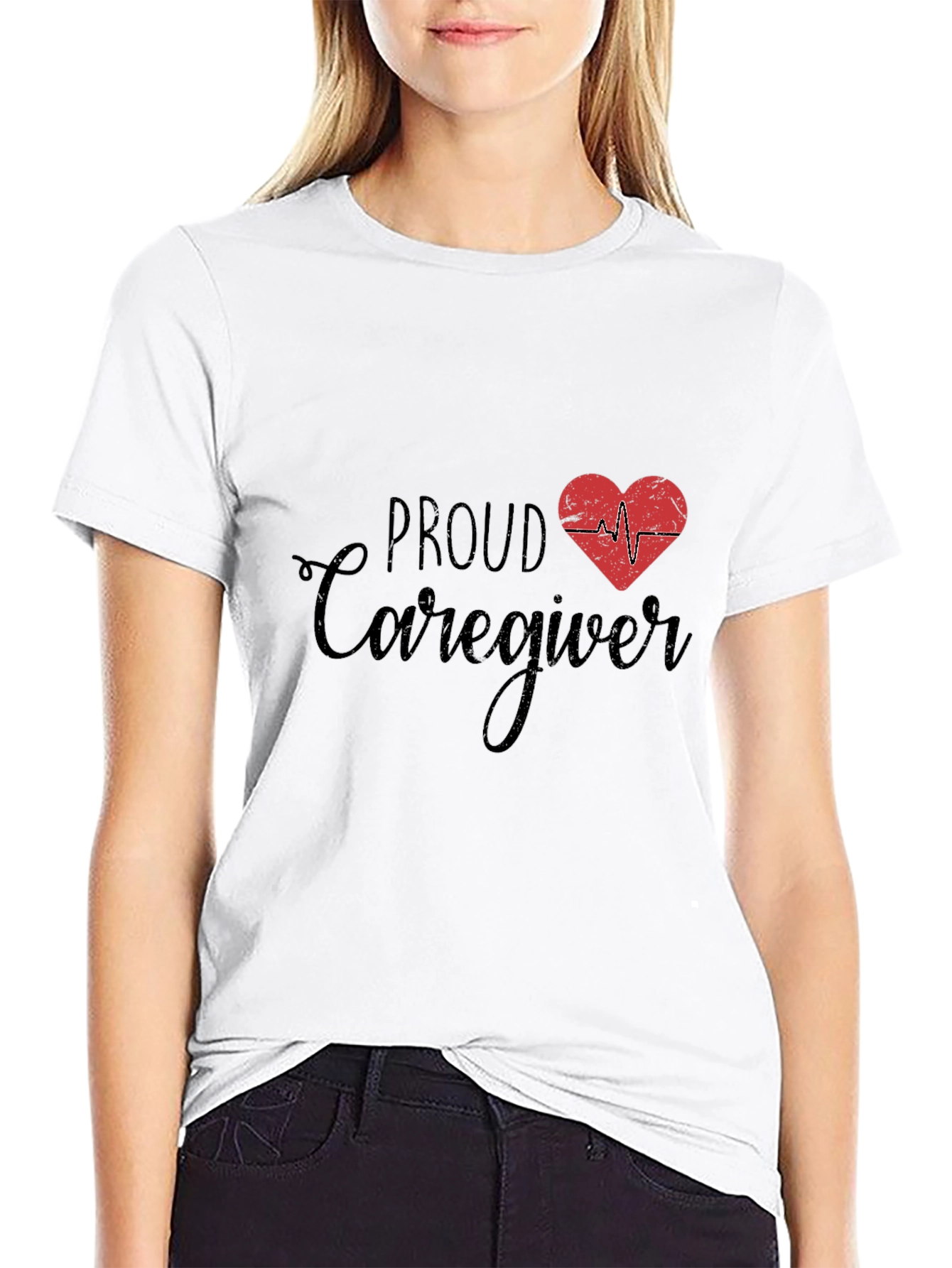 Proud Caregiver T-Shirt - Heartbeat Design