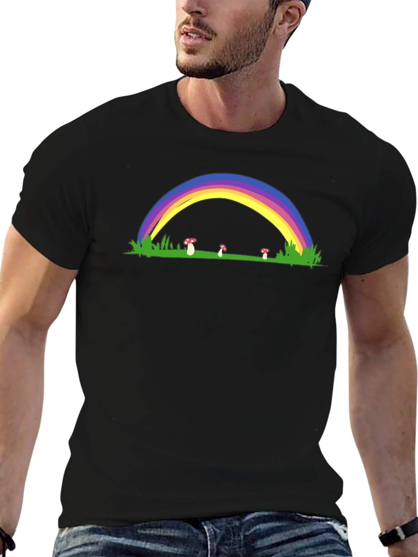 Rainbow Mushroom Black T-Shirt