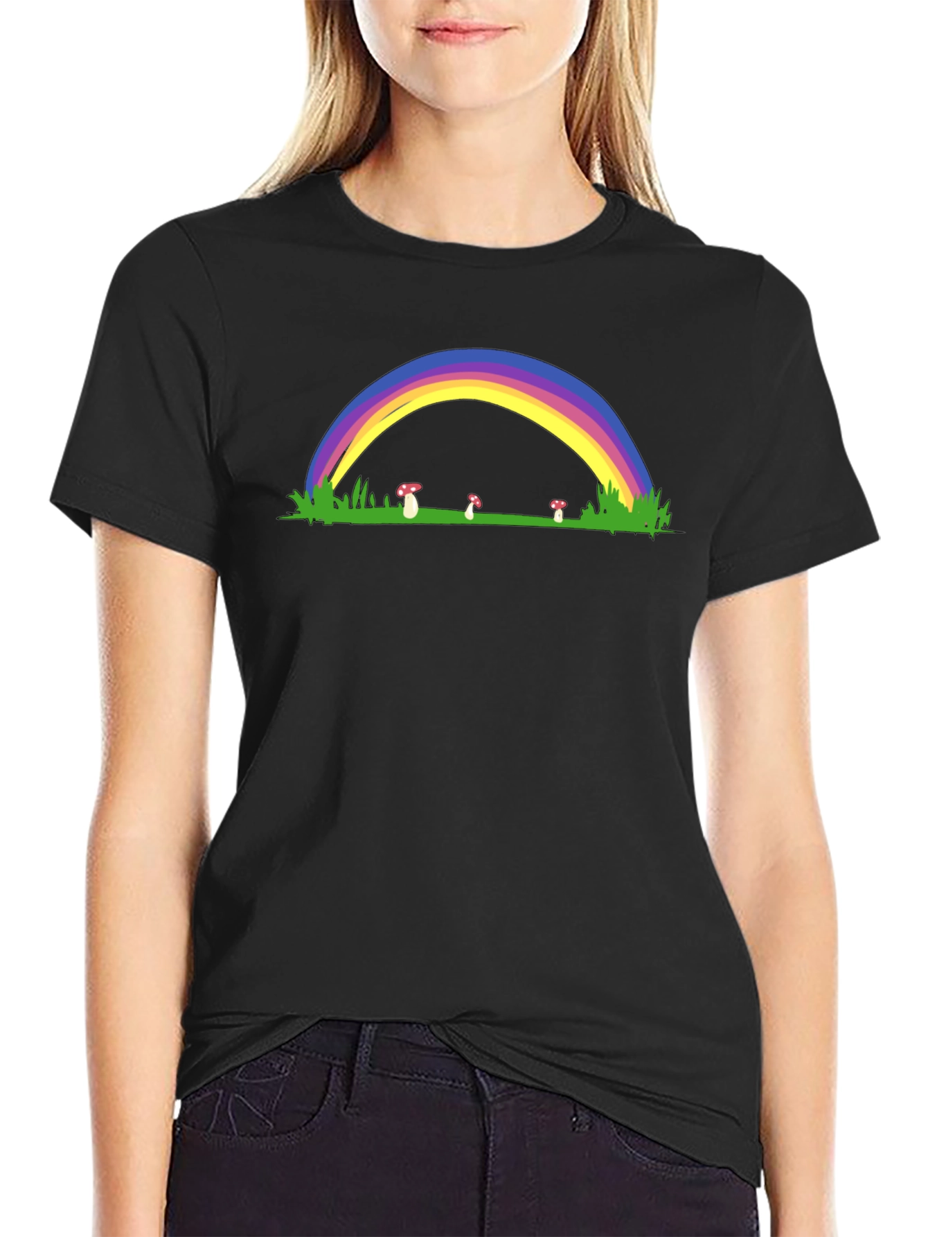 Rainbow Mushroom Black T-Shirt