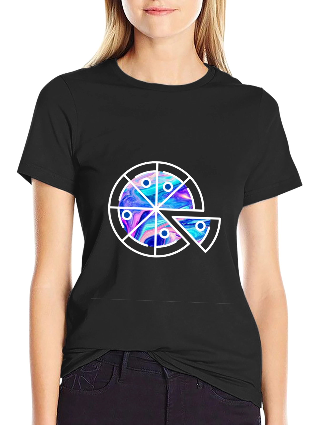 Pizza Galaxy Graphic Tee - Casual Black T-Shirt