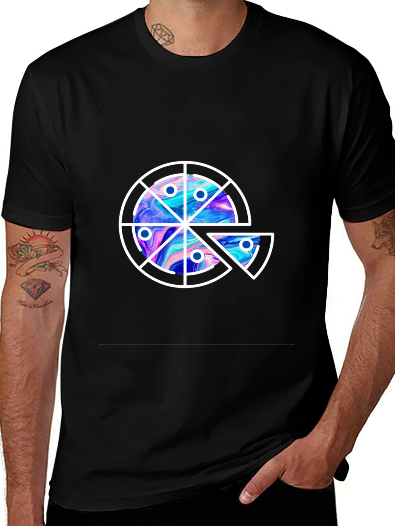 Pizza Galaxy Graphic Tee - Casual Black T-Shirt