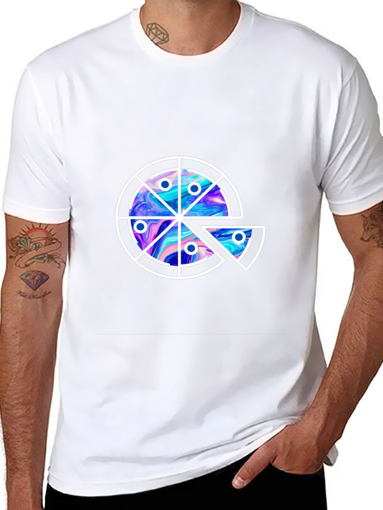 Pizza Galaxy Graphic Tee - Casual Black T-Shirt
