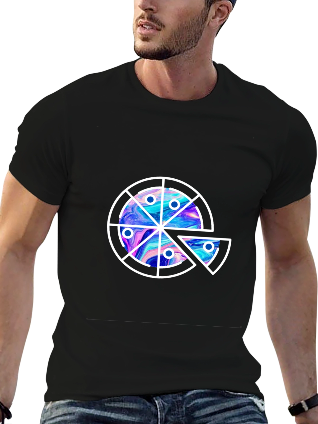 Pizza Galaxy Graphic Tee - Casual Black T-Shirt