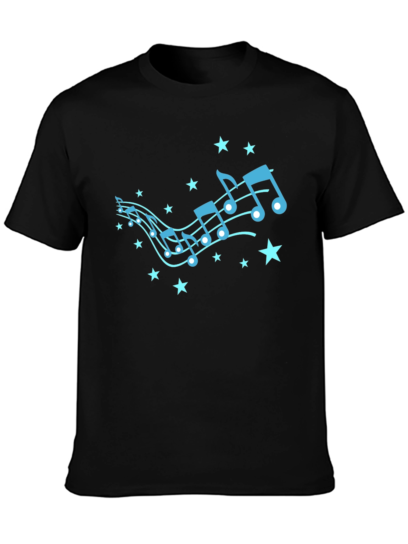 Music Notes & Stars Graphic Black T-Shirt