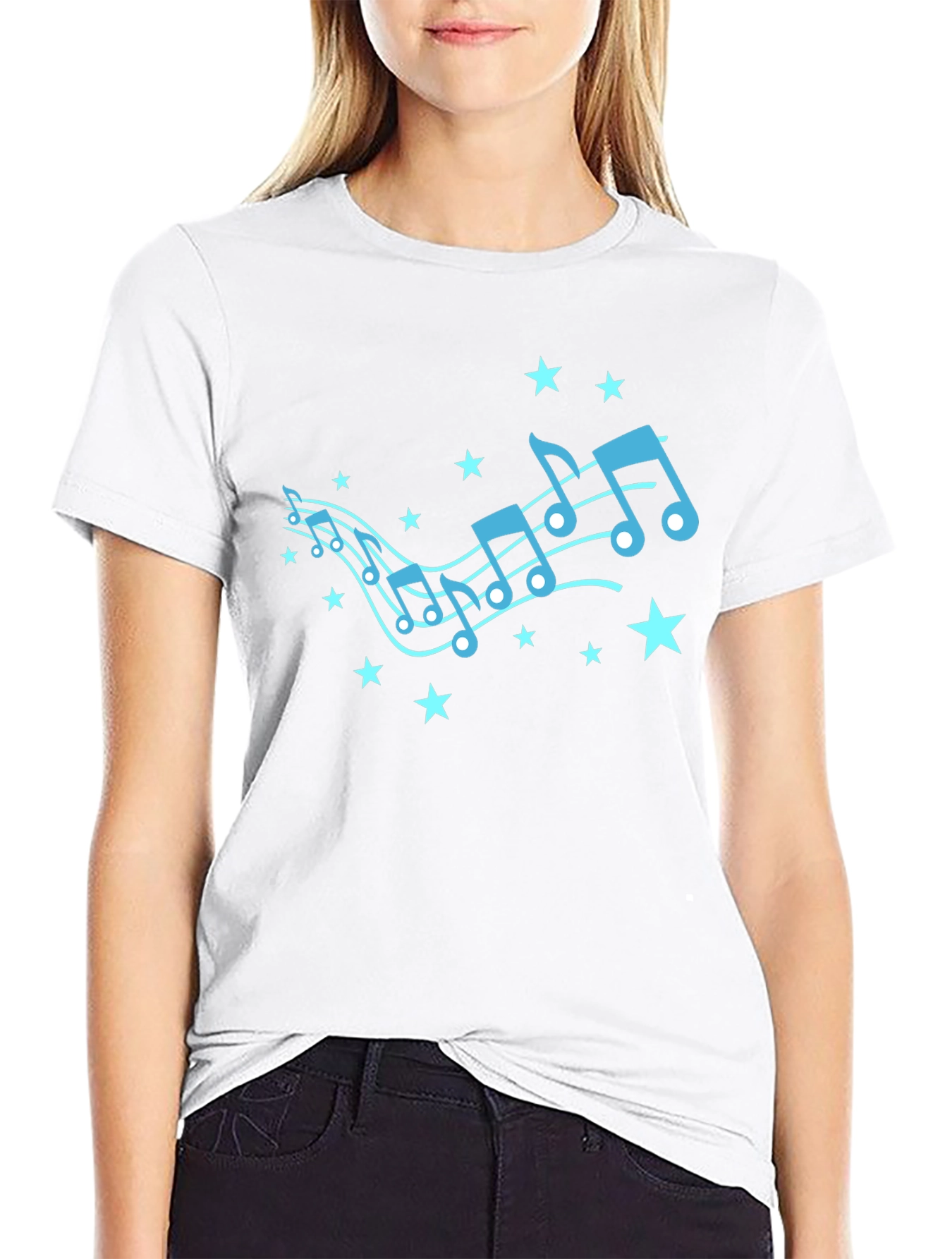Music Notes & Stars Graphic Black T-Shirt
