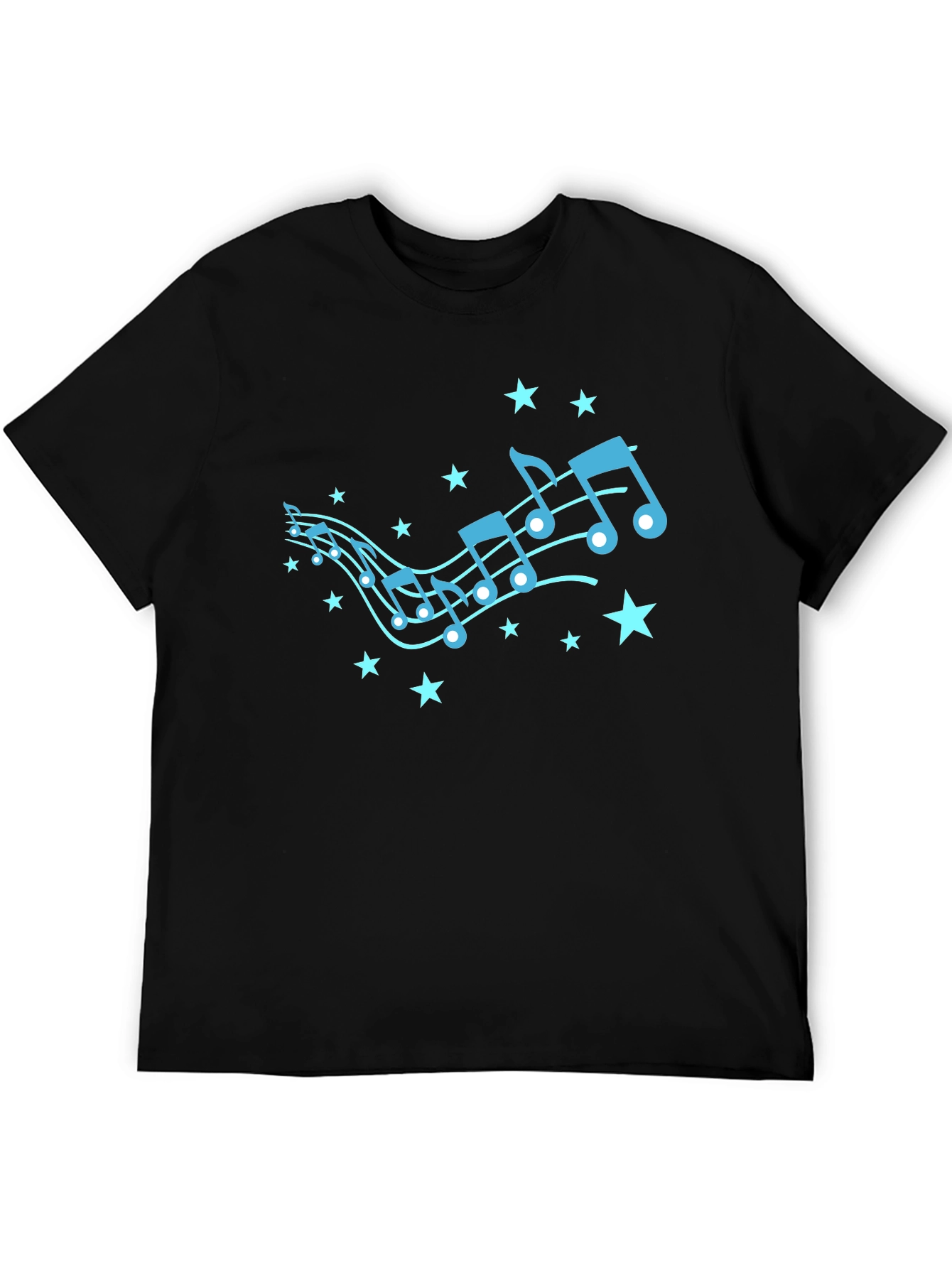 Music Notes & Stars Graphic Black T-Shirt