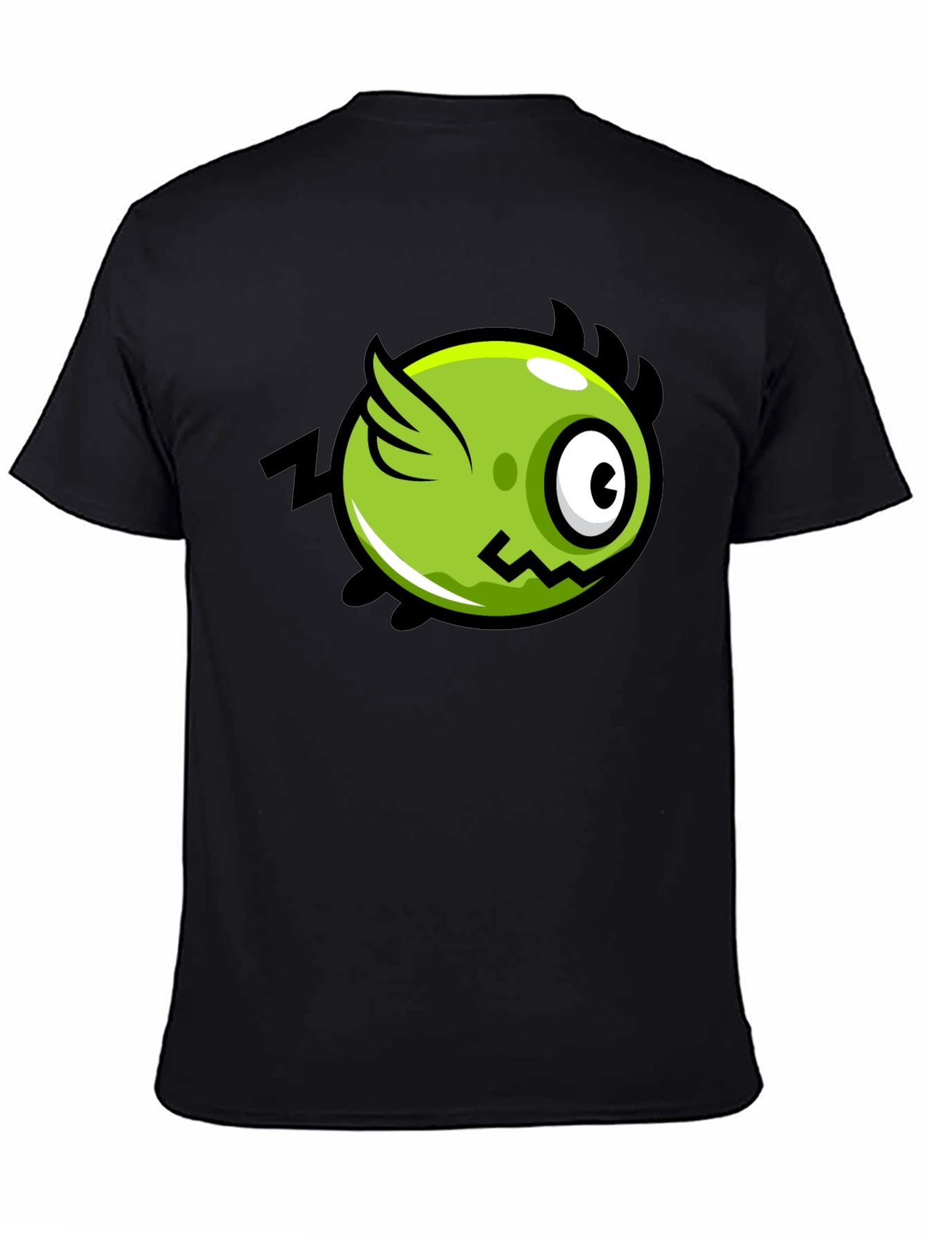 Funky Green Flying Eye Cartoon Black Tee