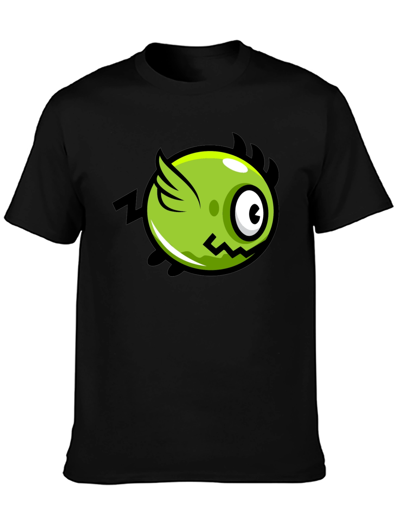 Funky Green Flying Eye Cartoon Black Tee