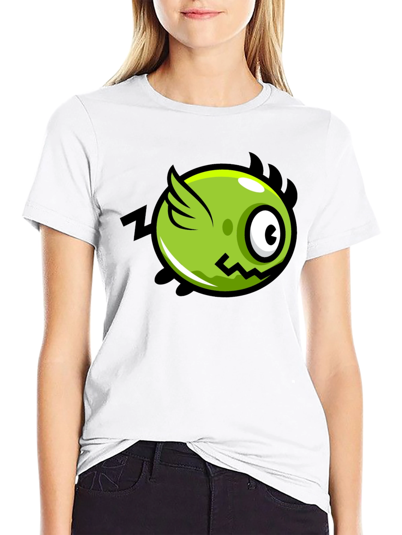 Funky Green Flying Eye Cartoon Black Tee
