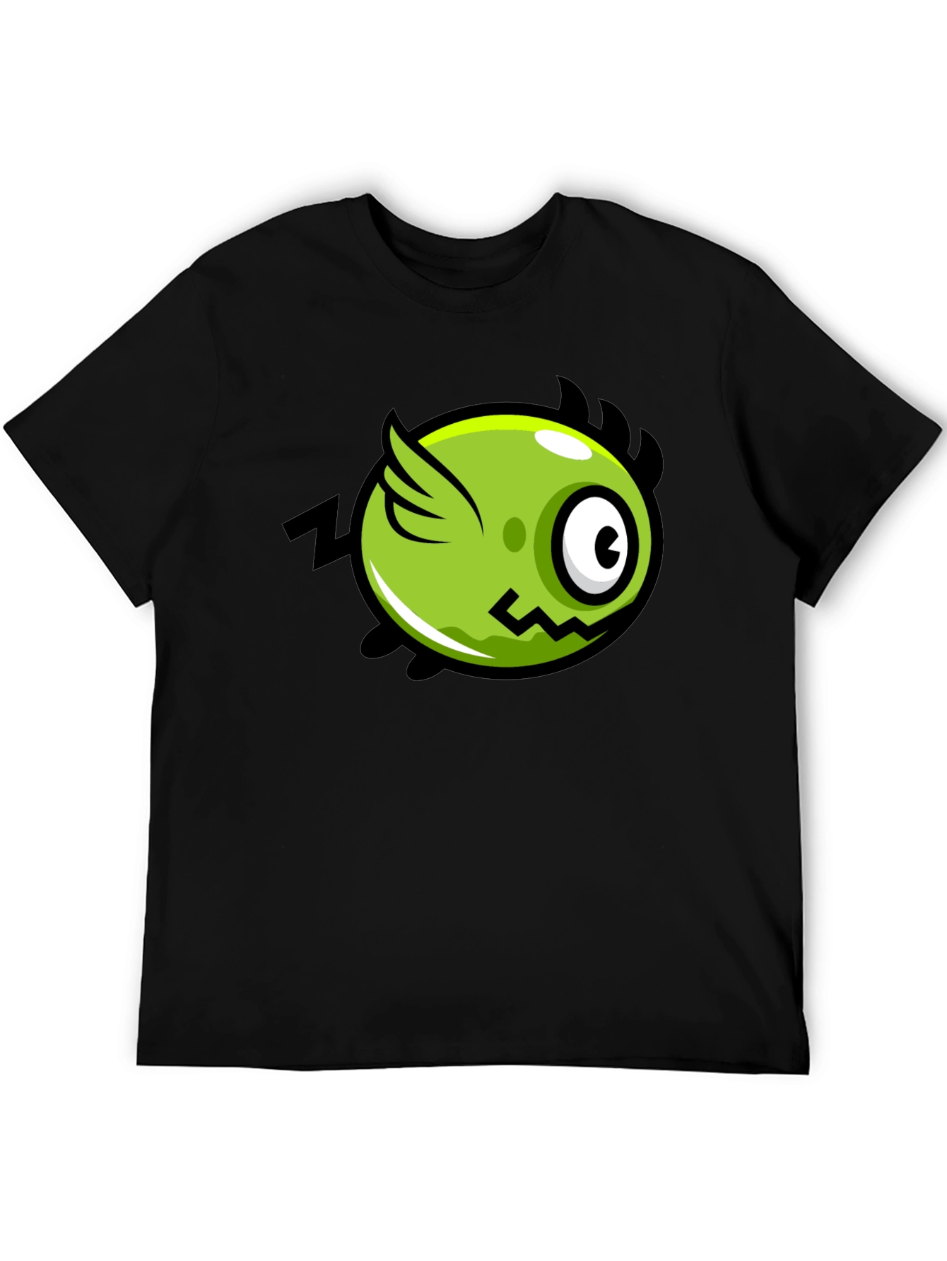Funky Green Flying Eye Cartoon Black Tee