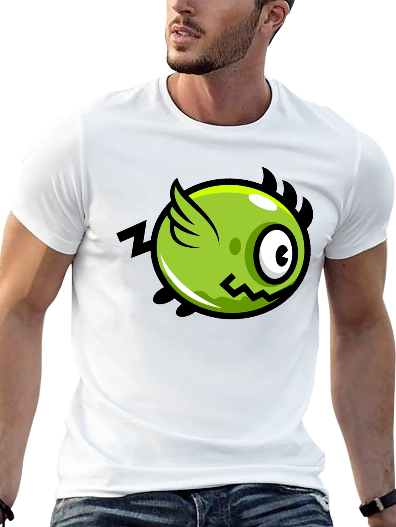 Funky Green Flying Eye Cartoon Black Tee