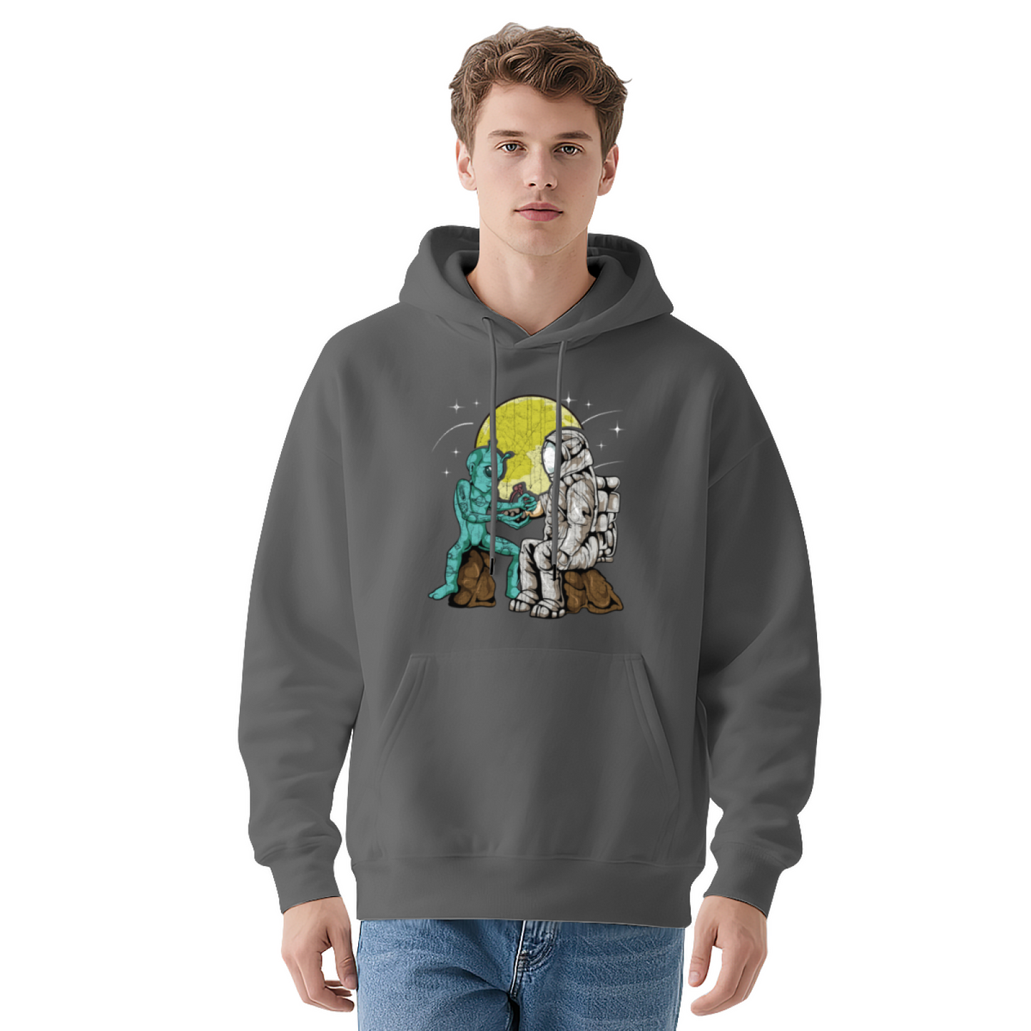 Retro Alien Astronaut Graphic Men Hoodie, All-Day Relax Comfort