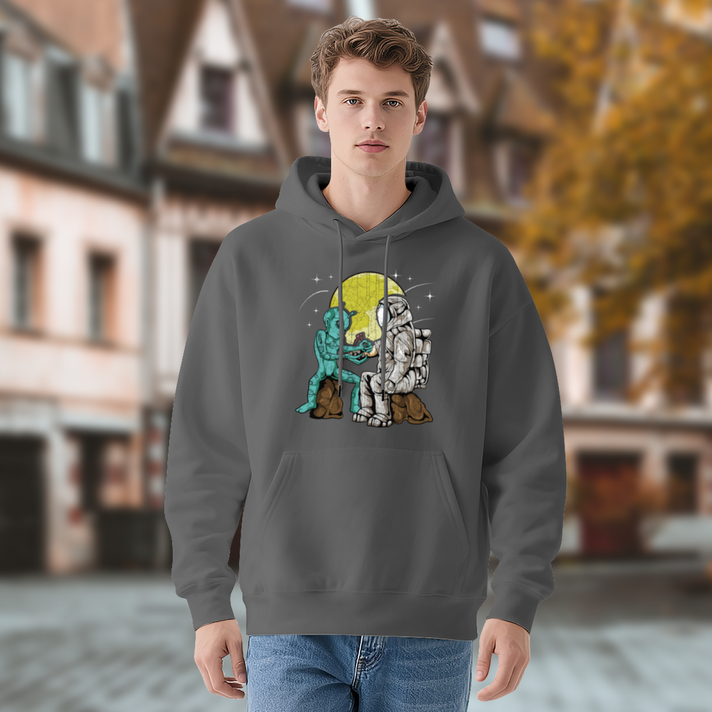 Retro Alien Astronaut Graphic Men Hoodie, All-Day Relax Comfort
