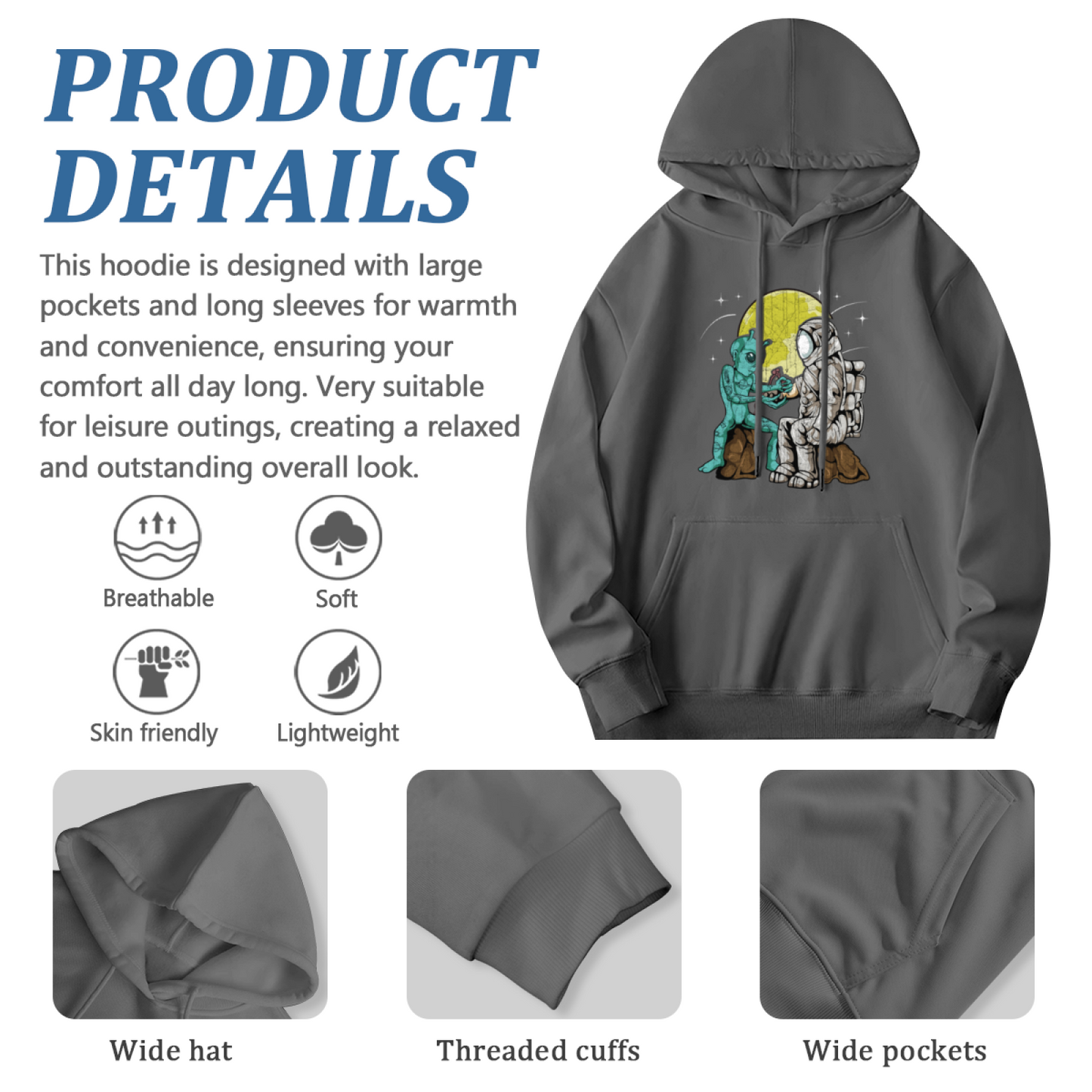 Retro Alien Astronaut Graphic Men Hoodie, All-Day Relax Comfort
