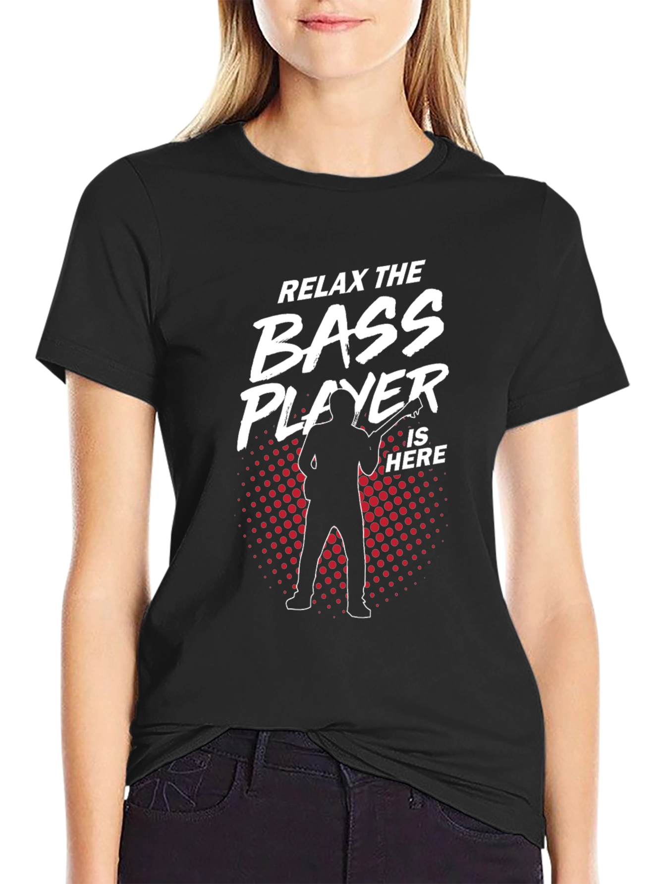 Relax Bass Player Here Black Cotton Tee