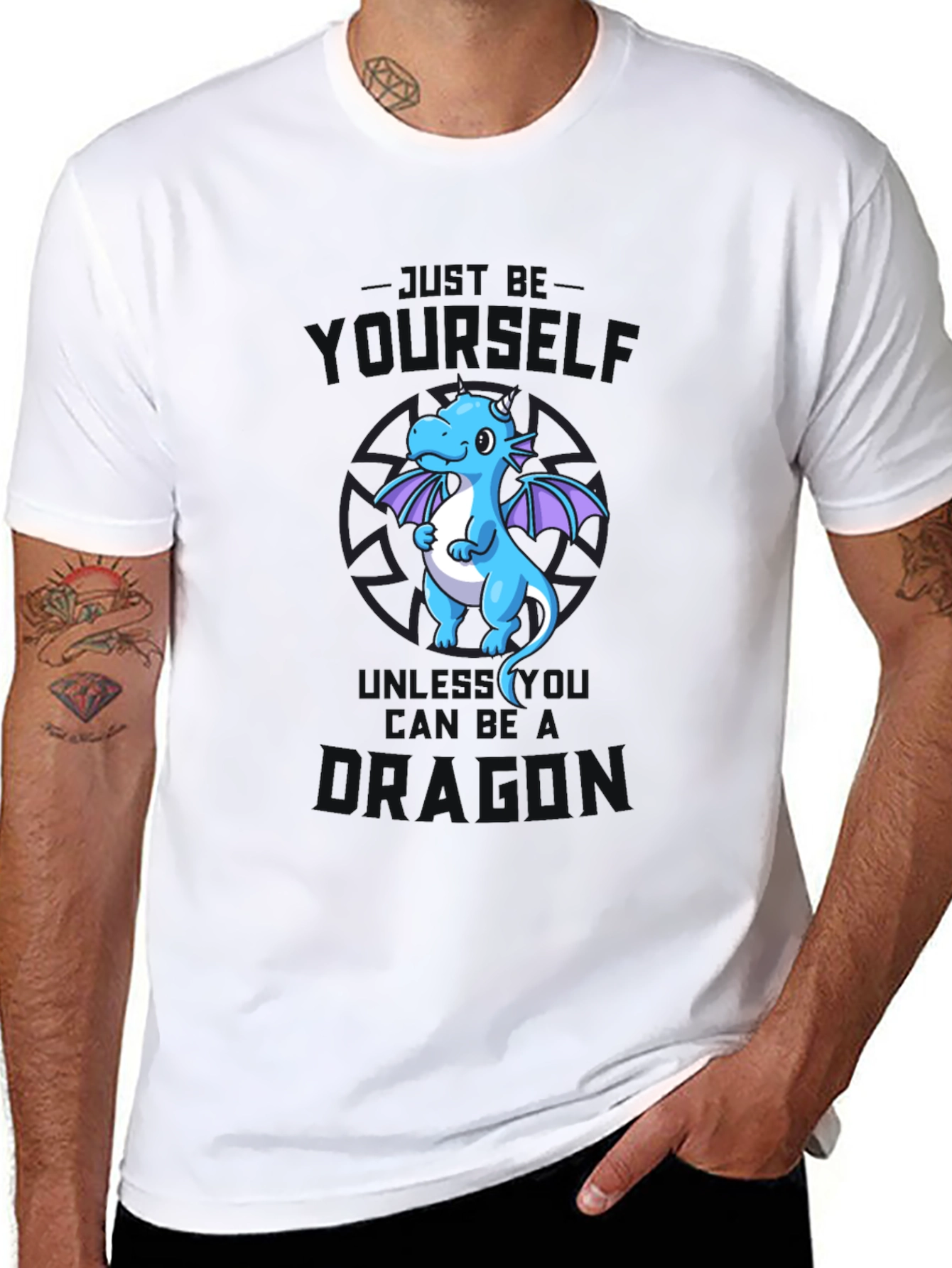 Just Be Yourself Dragon T-Shirt - Black Cotton Tee