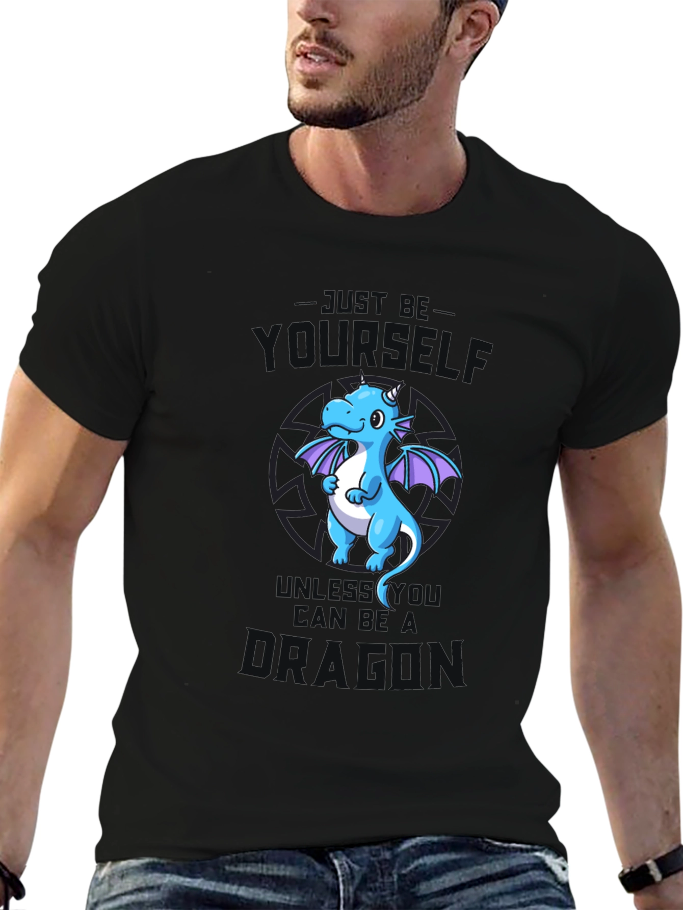Just Be Yourself Dragon T-Shirt - Black Cotton Tee