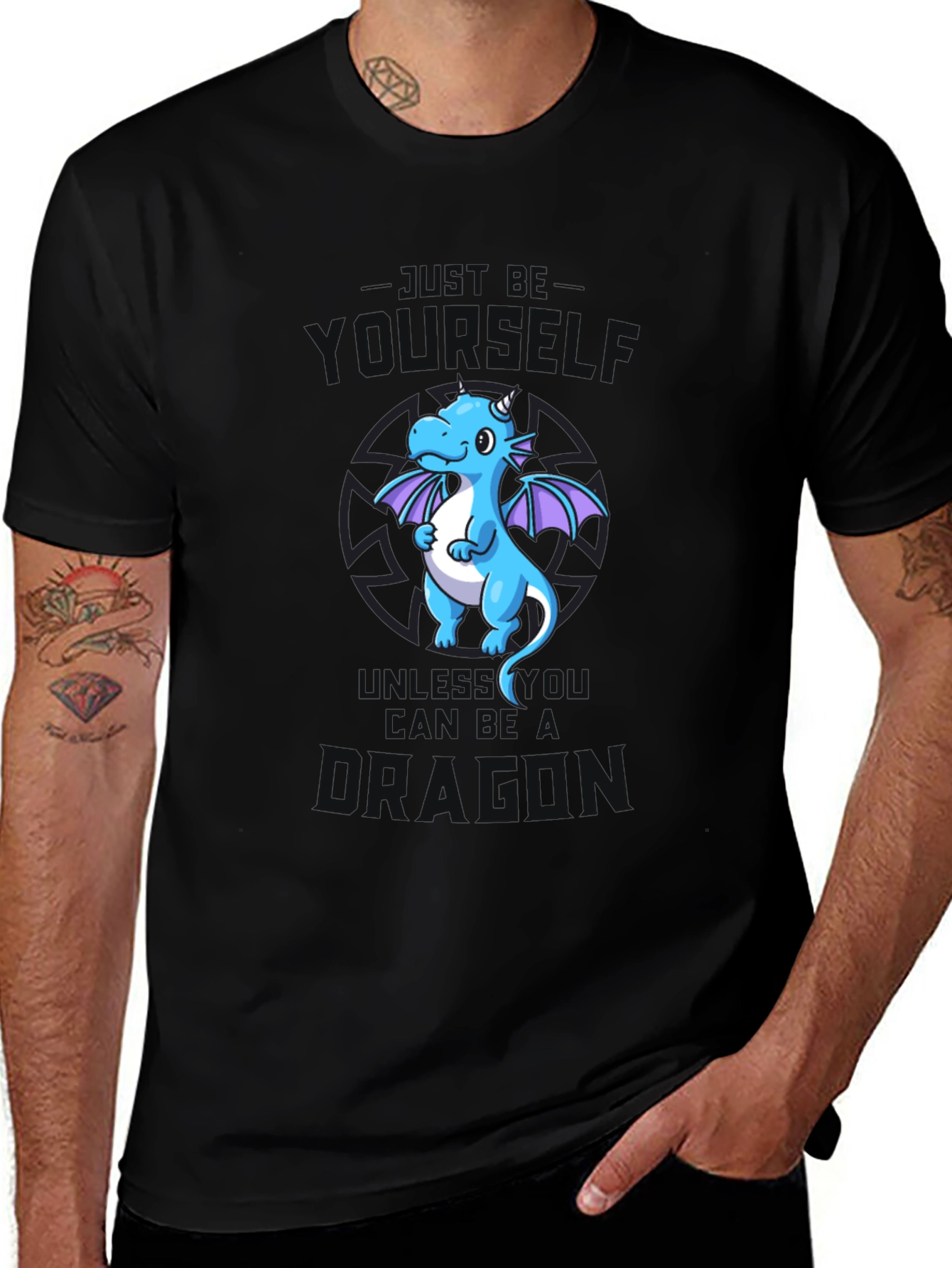 Just Be Yourself Dragon T-Shirt - Black Cotton Tee