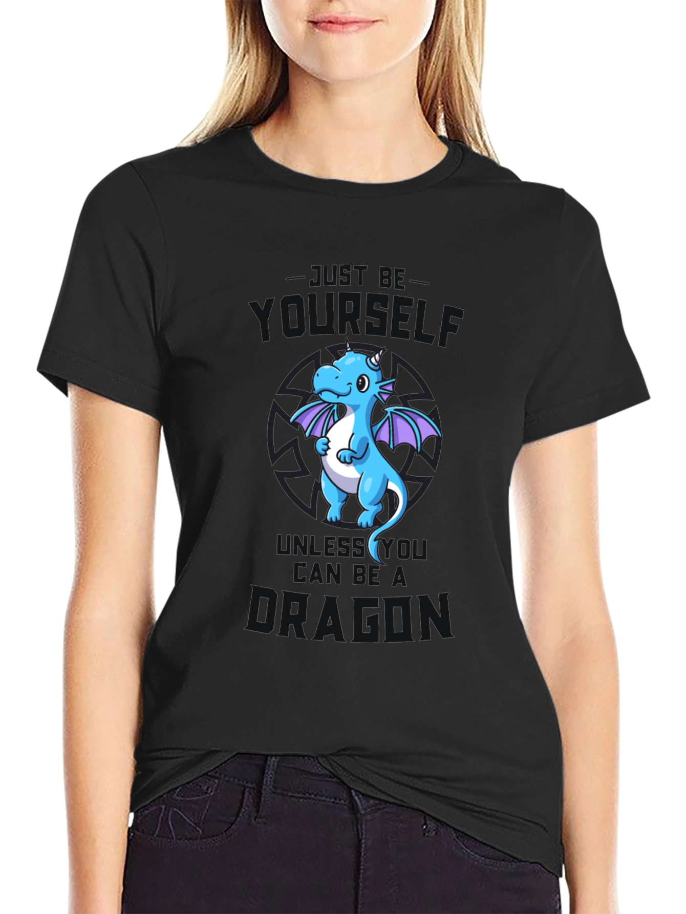 Just Be Yourself Dragon T-Shirt - Black Cotton Tee