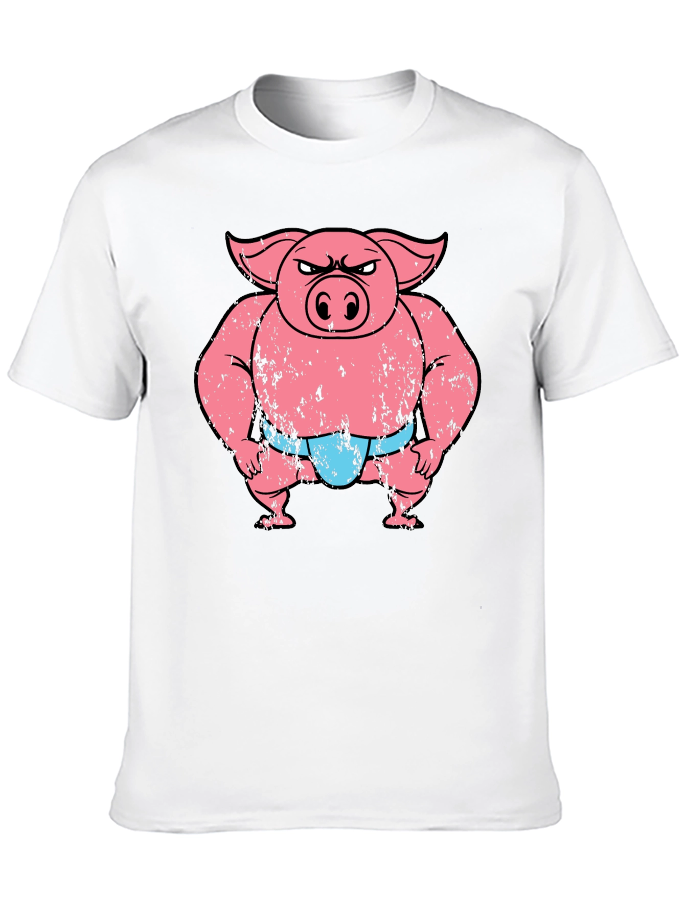 Funny Angry Sumo Pig Graphic Tee - Black