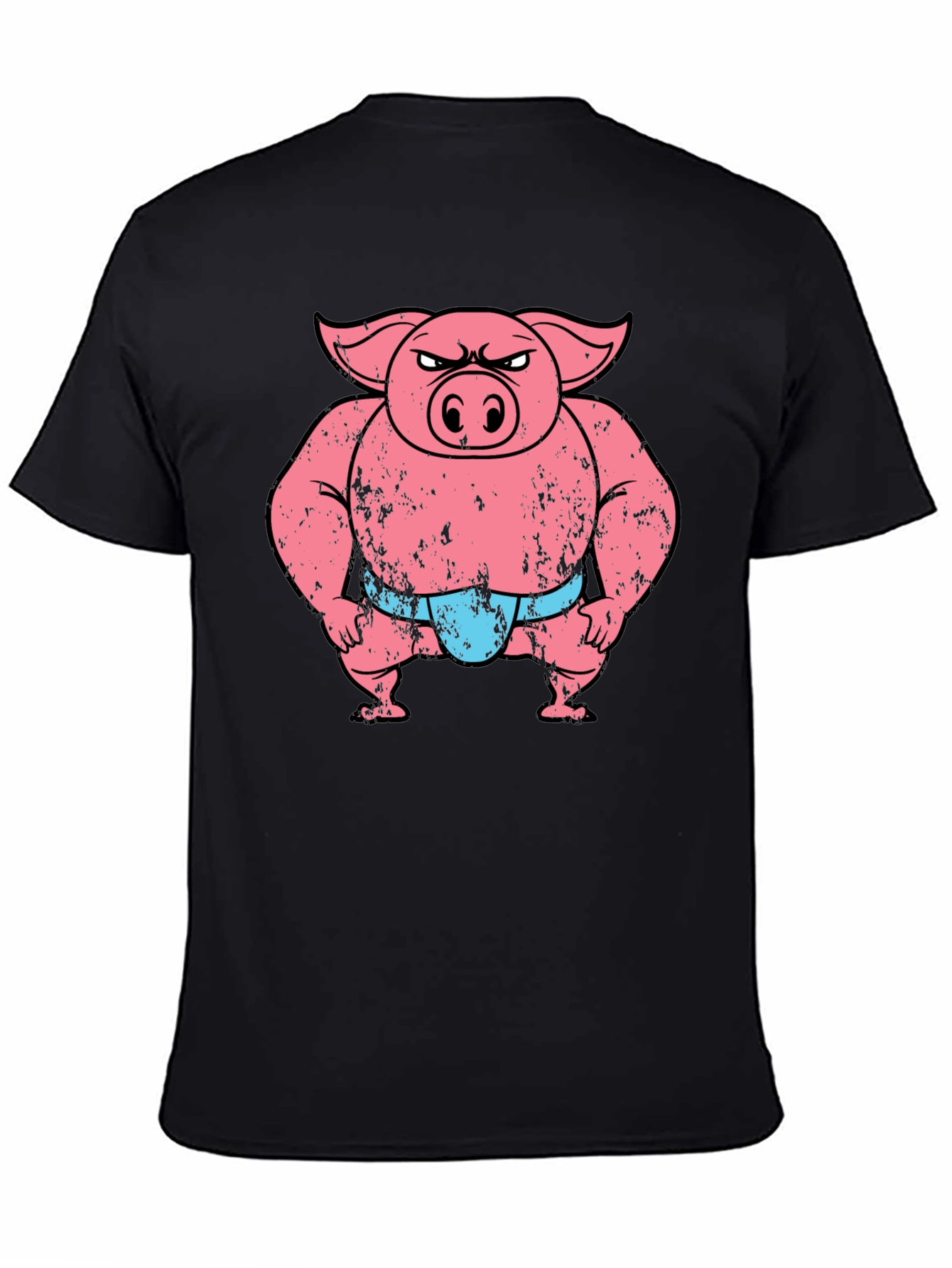 Funny Angry Sumo Pig Graphic Tee - Black