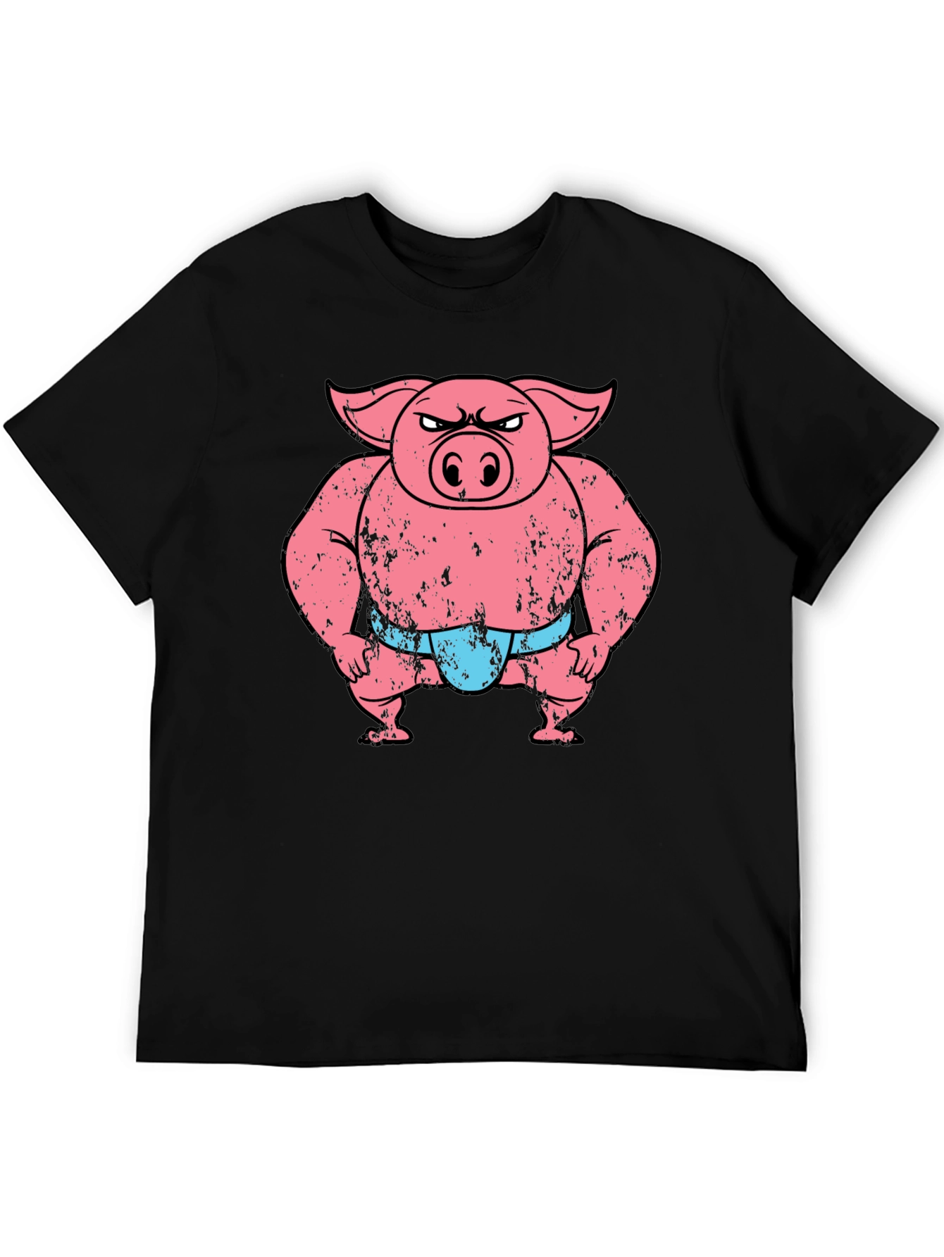 Funny Angry Sumo Pig Graphic Tee - Black