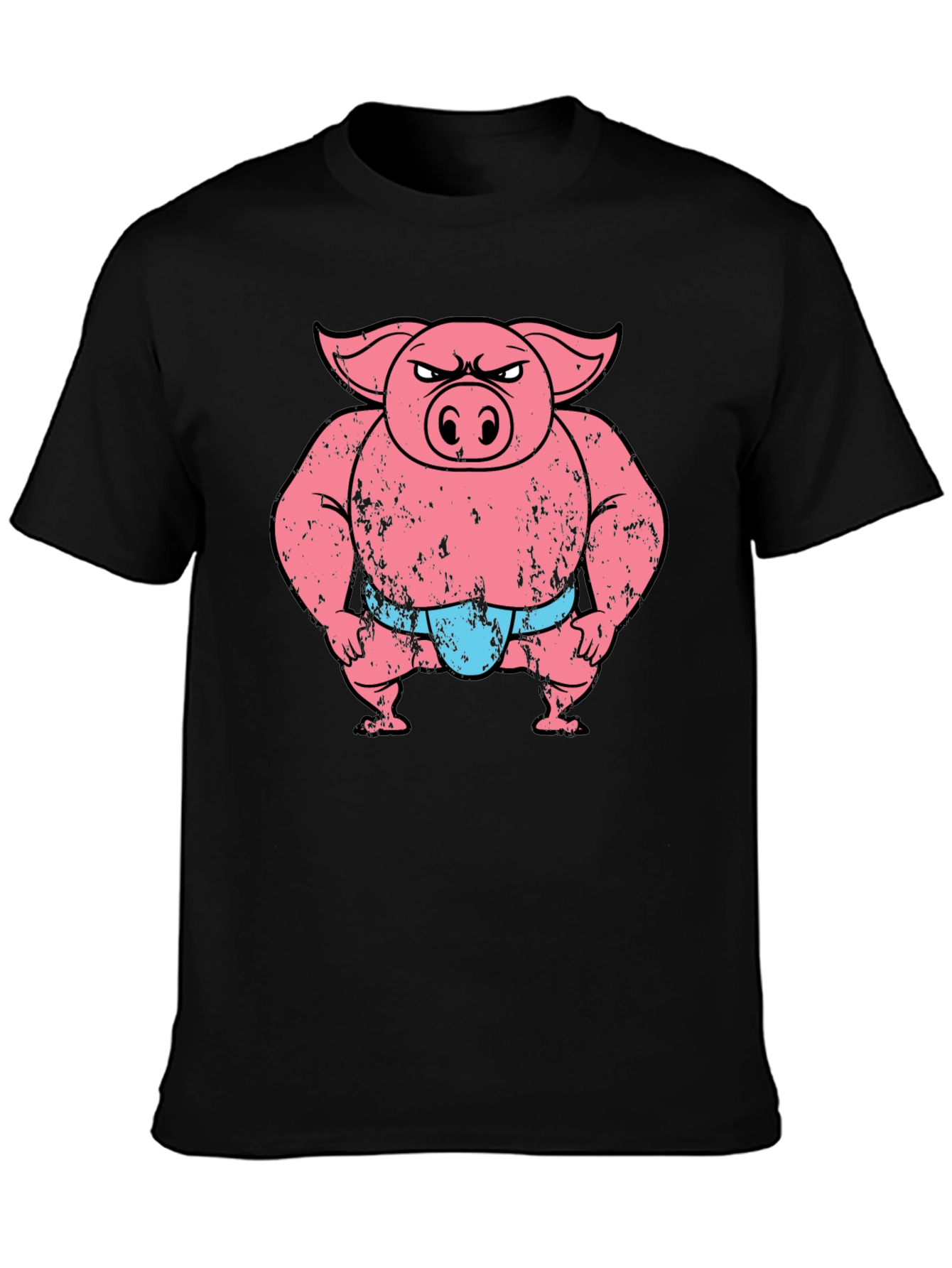 Funny Angry Sumo Pig Graphic Tee - Black